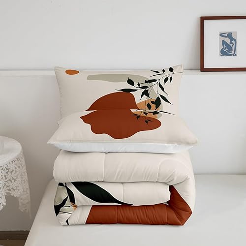 Miniatura 10 de Juego de ropa de cama tamaño Queen con diseño de hojas bohemias para niñas, niños, adolescentes, mujeres, abstracto, exótico, geométrico, moderno,