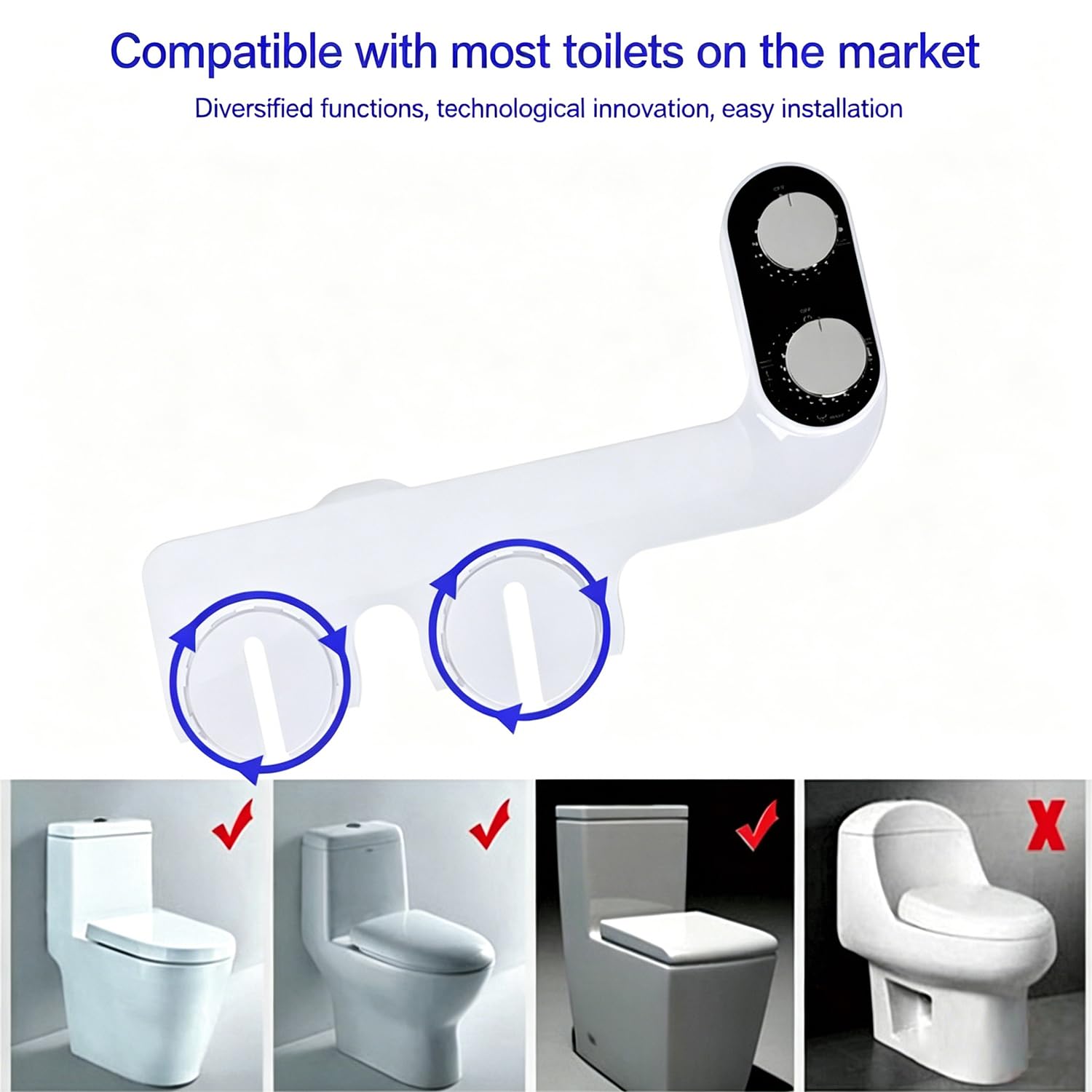 Kit doccetta Bidet per WC, Attacco per Bidet WC con Doppio Ugello da 3/8 Acqua Calda e Fredda, Pressione Dell'Acqua Regolabile, Doppio Ugello per Glutei e Lavaggio Intimo