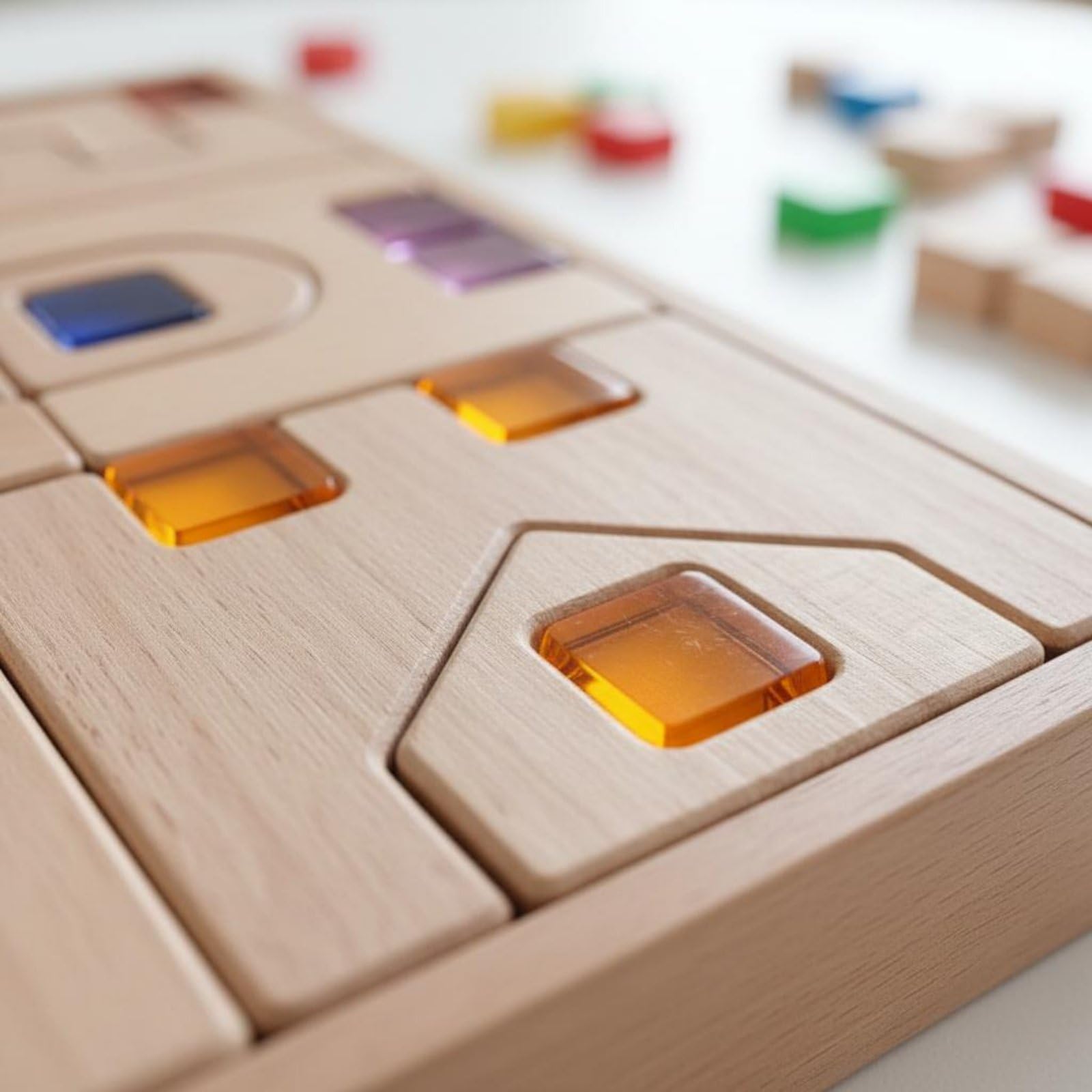 Blocco Arcobaleno Trasparente Apprendimento Precoce Costruzione con Pietre Colorate Sensoriale Puzzle Castello in Legno per Bambini, Scuola Prescolare