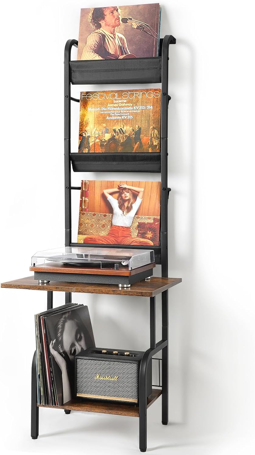 Record Player Stand with Vinyl Storage, Record Player Table with Vinyl Record Storage up to 200 Albums, Turntable Stand with Record Holder Vinyl Display Shelf, Record Player Cabinet Organizer Rack - Black