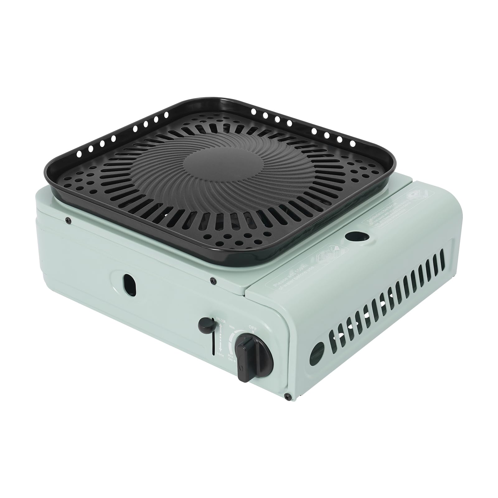 Camping Gasgrill Kompakter Gaskocher Campingkocher Tragbarer Gasgrill Camping Gasherd mit Grillplatte Gasherd Set für Outdoor, Picknick, Balkon, Garten, 30.5x27.3x12cm (Grün)