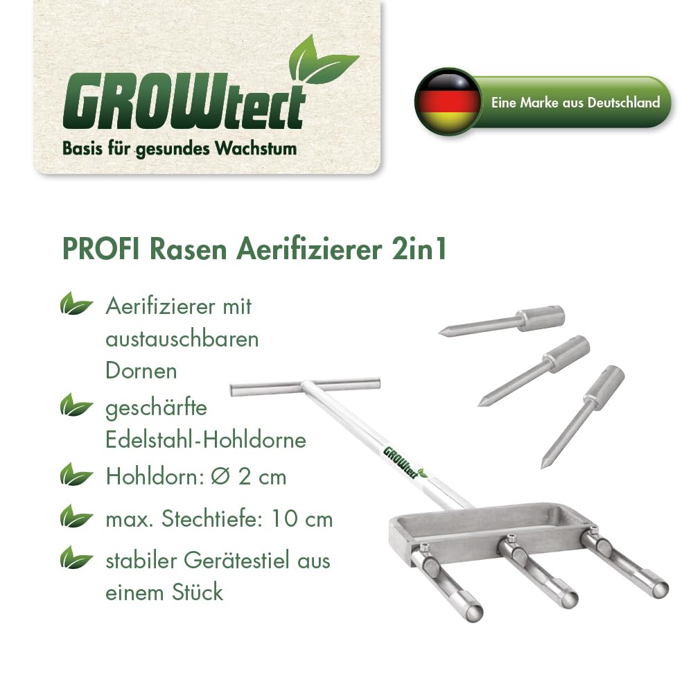 PRO Aerifizierer 2in1 – Profi Aerifizierer für Garten- und Landschaftsbau, Sportplatzpflege und Greenkeeper – mit austauschbaren Hohl- und Volldornen (ohne mehrteiligen Steckstiel)