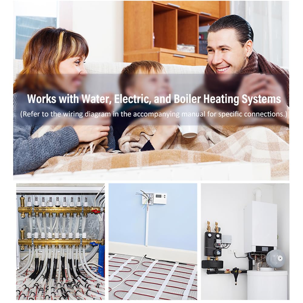 Termostato wireless Matter per riscaldamento elettrico a pavimento con controllo APP e assistente vocale Schermo touch digitale a LED colorato Manopola regolabile Controllo preciso della temper