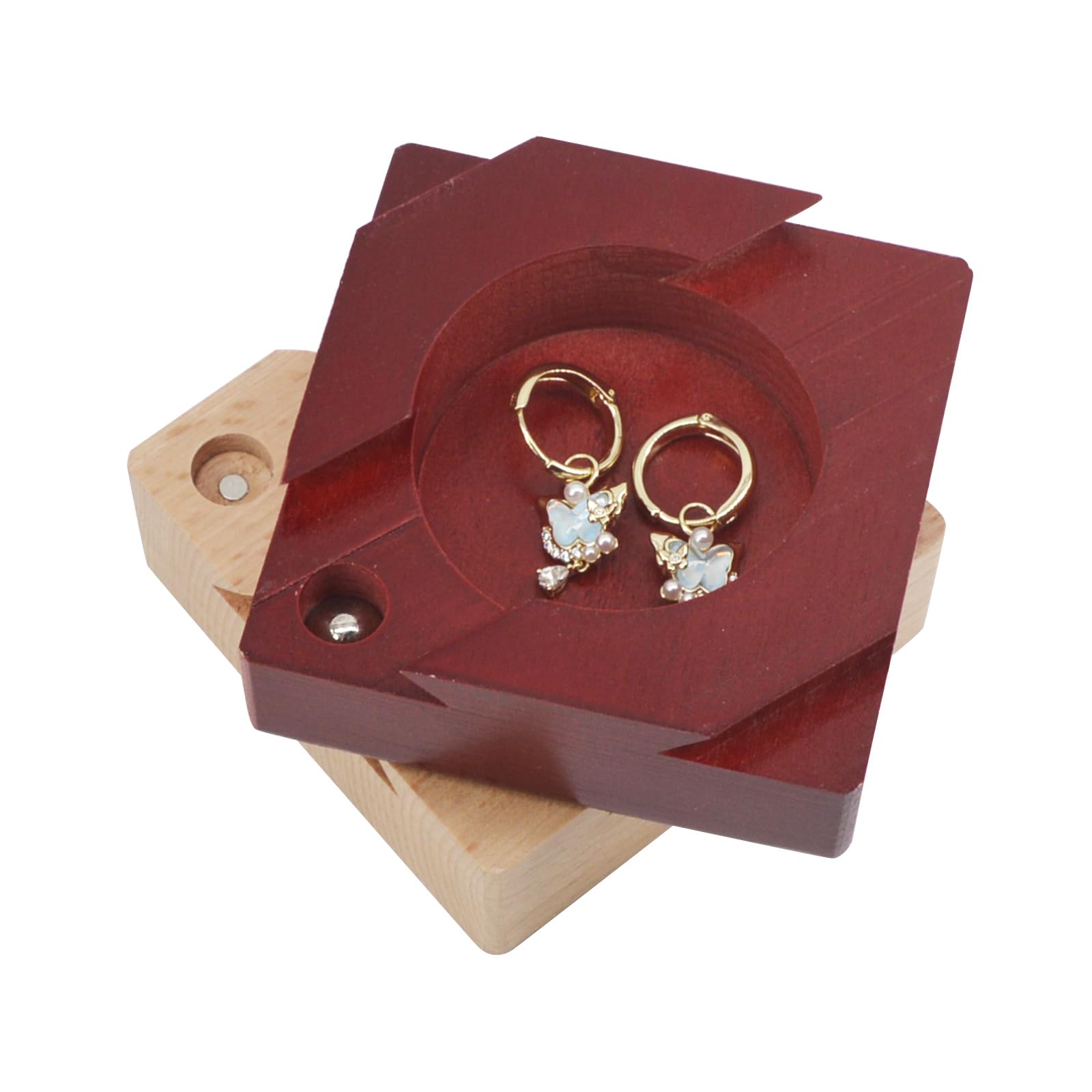 Boîte à bijoux en forme de queue d'aronde Impossible en bois avec compartiment secret pour adulte Rouge