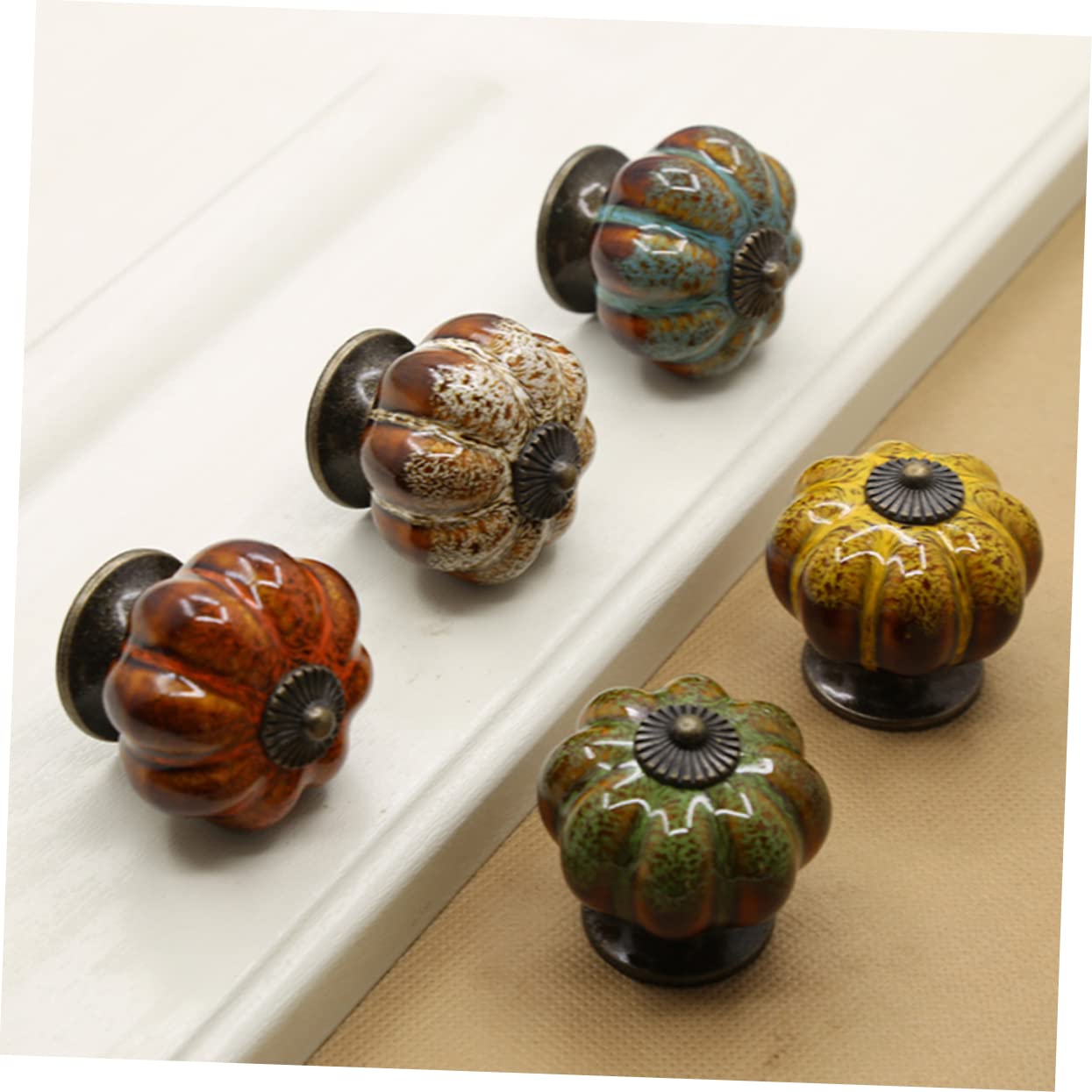 Pomelli per Mobili in Ceramica 6 Pezzi Design a Zucca Verde, Maniglie Tradizionali per Cassetti e Armadi, Maniglia Decorativa e Funzionale per Interni e Cucina