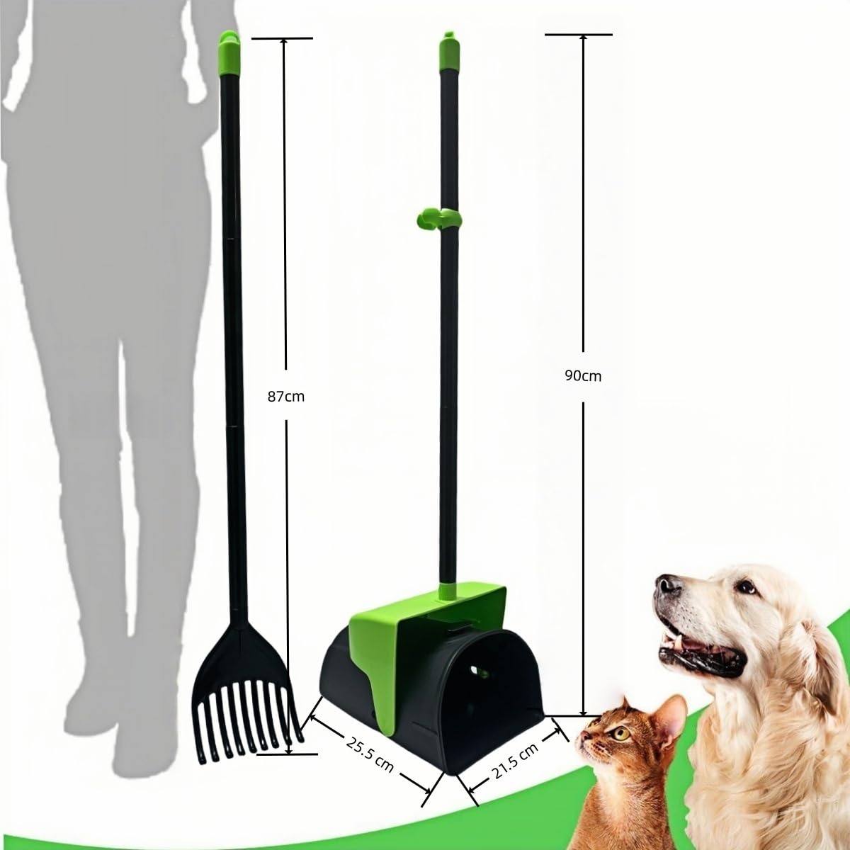 Pooper Scooper Swivel Bin & Rake For Medium & Large Dogs, 101 Cm Long Handle Adjustable