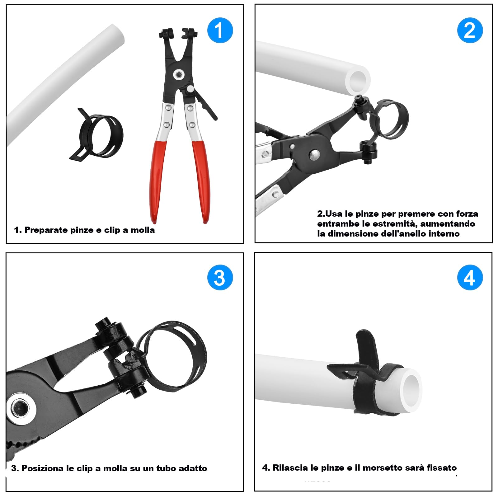 171 fascette stringitubo a molla da 6-25 mm con kit assortito di pinze piatte girevoli, morsetto in acciaio per tubo di aspirazione in silicone a bassa pressione