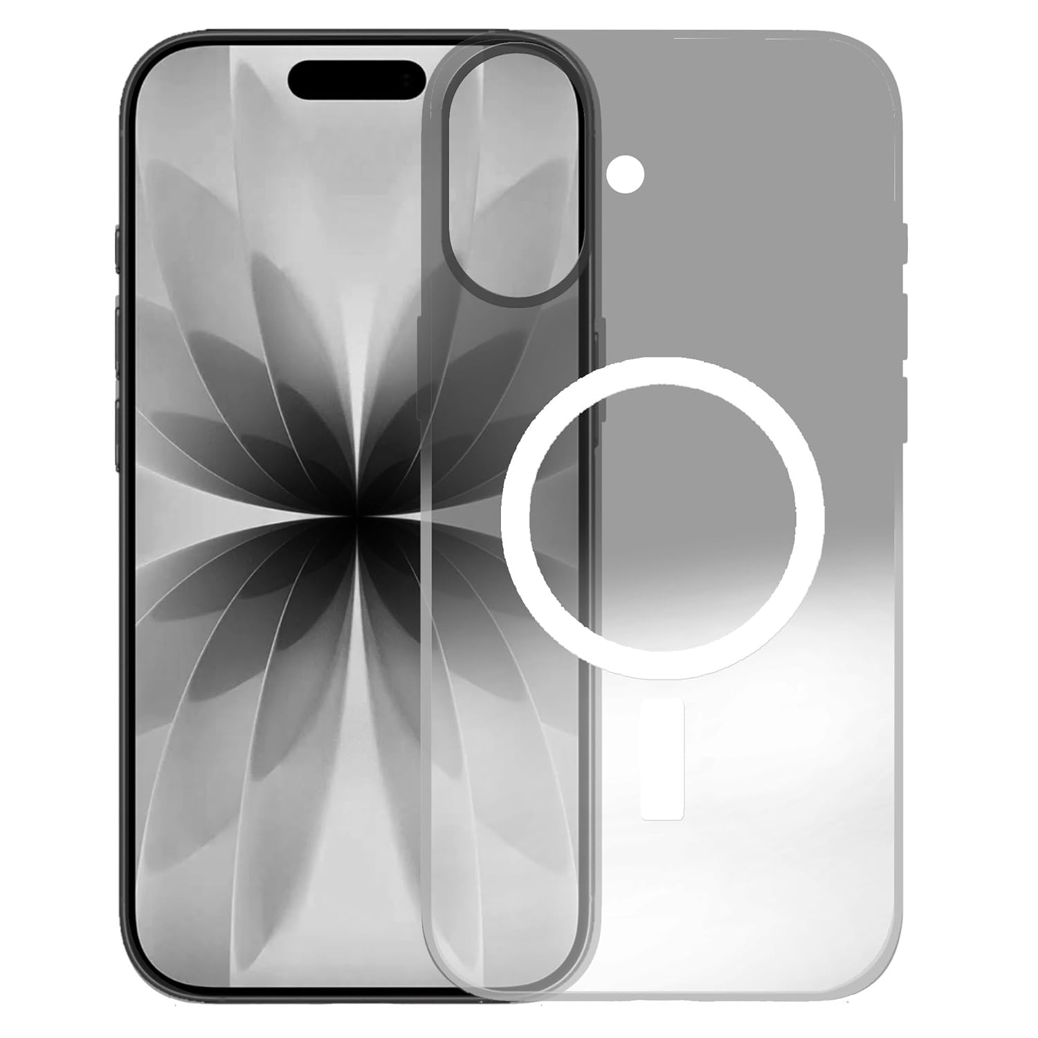 amazon basics Paper Thin Case Cover for iPhone 17 | Matte Finish | Gradient Case, Shaded Color | Compatible with magsafe | (Black White, iPhone 17)