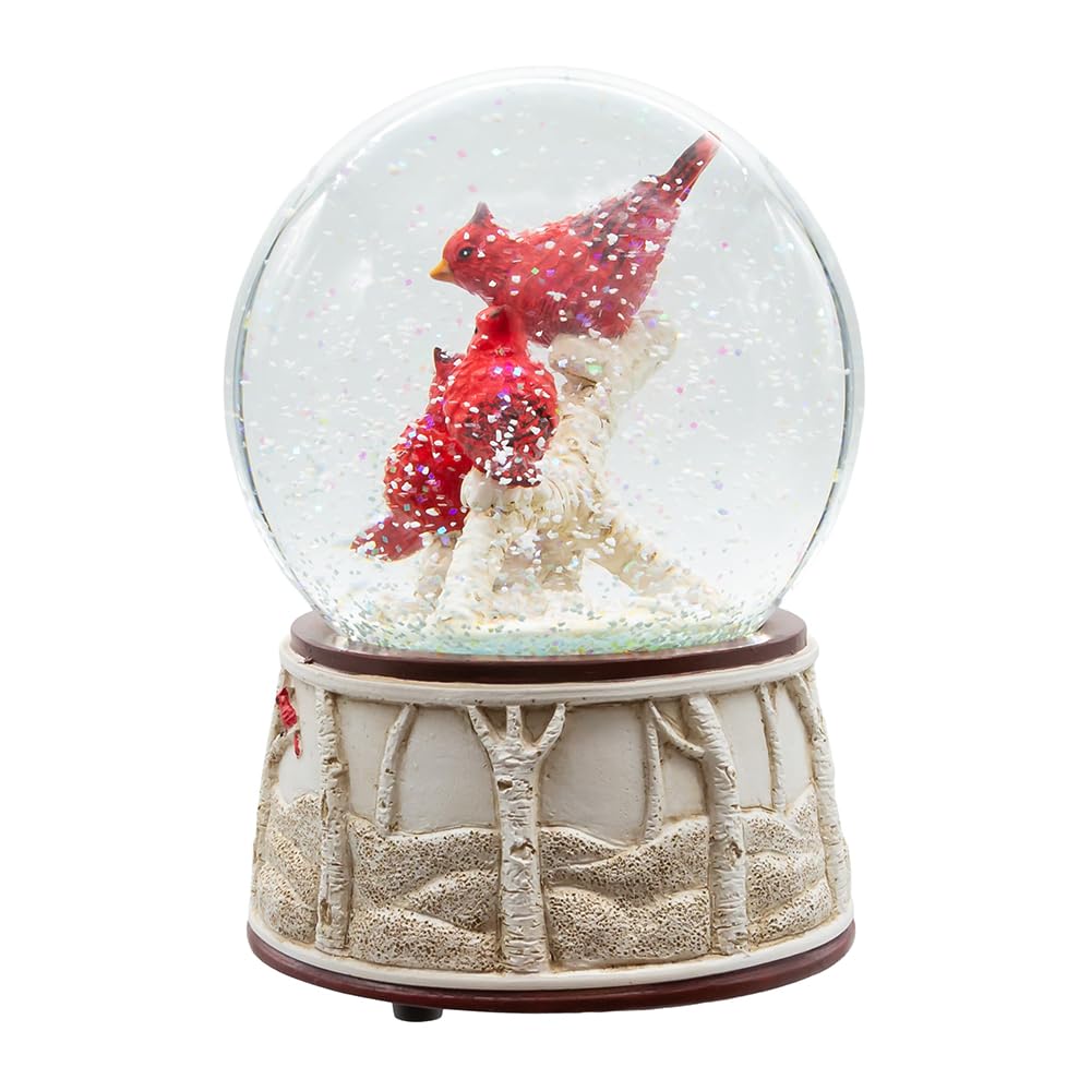Kurt Adler J3279 - Figura de globo de nieve musical de resina roja cardenal de 4 pulgadas que reproduce We Wish You A Merry Christmas
