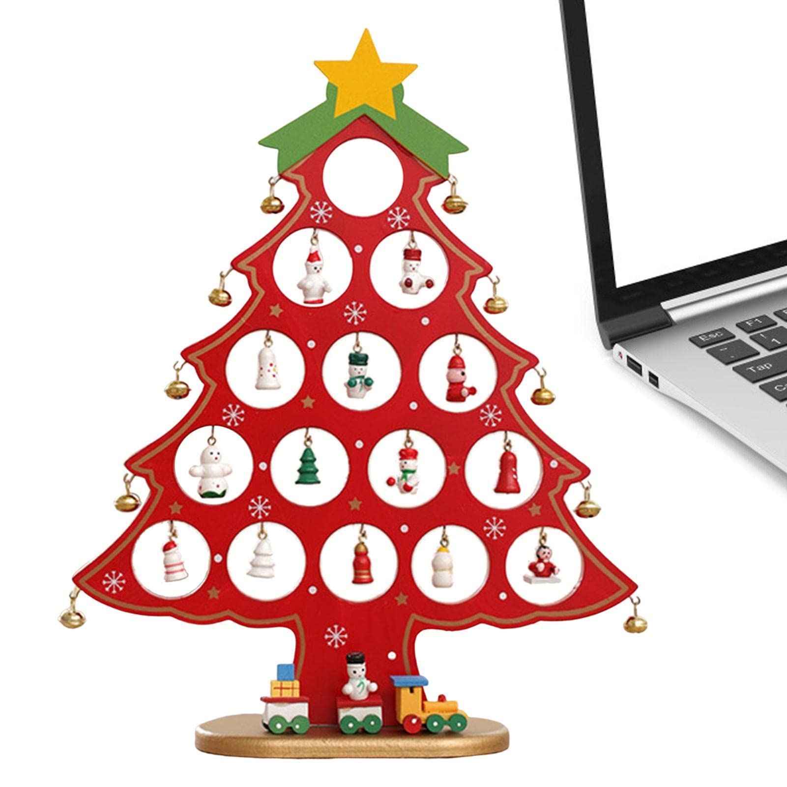 Red Christmas Tree Tabletop | Wooden Tabletop Christmas Tree With 15 Miniature Ornaments,Creative Christmas Tree Tabletop Decoration For Classroom