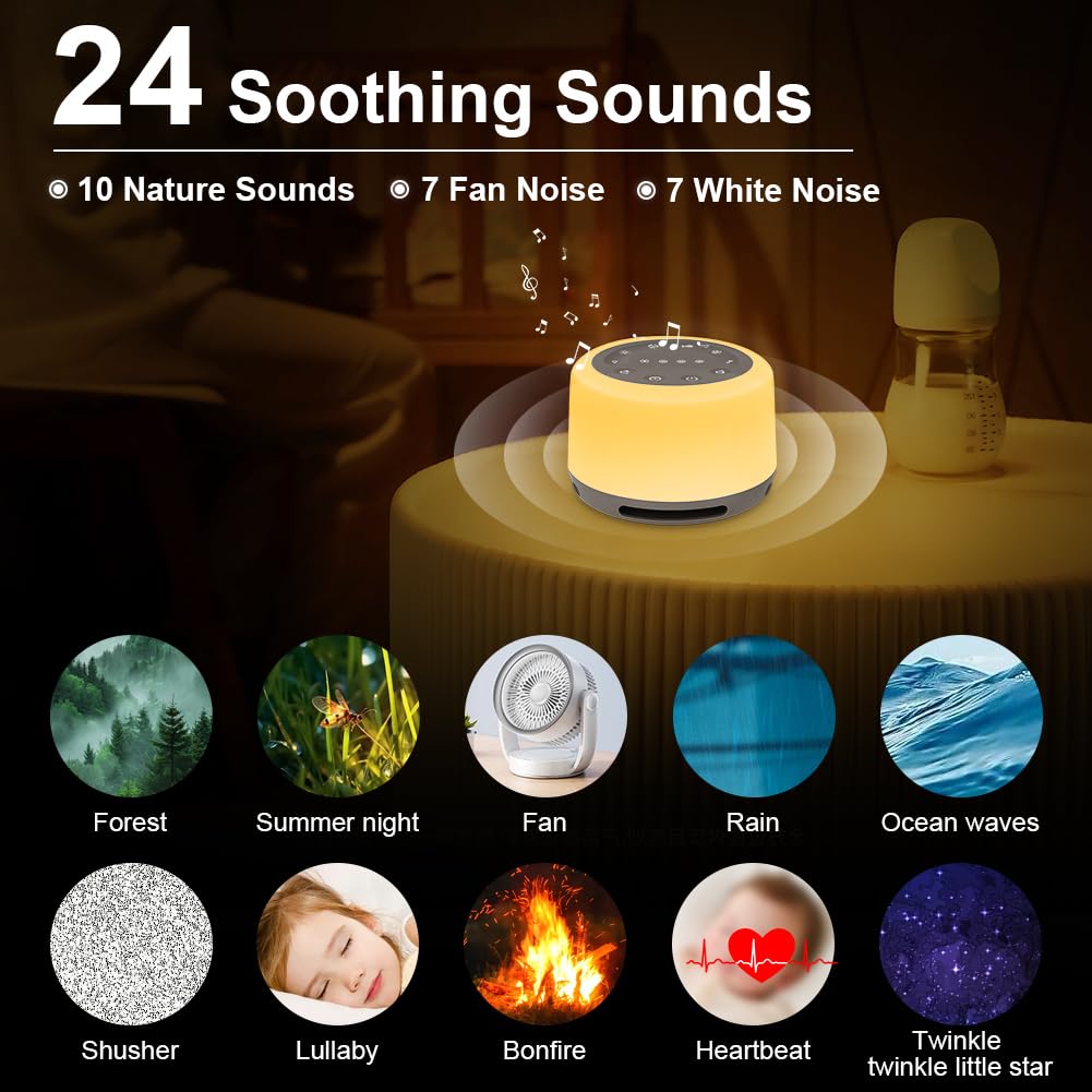 Machine à Bruit Blanc, Appareil De Sommeil Portable à Bruit Blanc, Veilleuse 7 Couleurs Et 24 Sons De Sommeil Apaisants, Machine De Sommeil Rechargeable Par Usb Avec 3 Fonctions De Minuterie