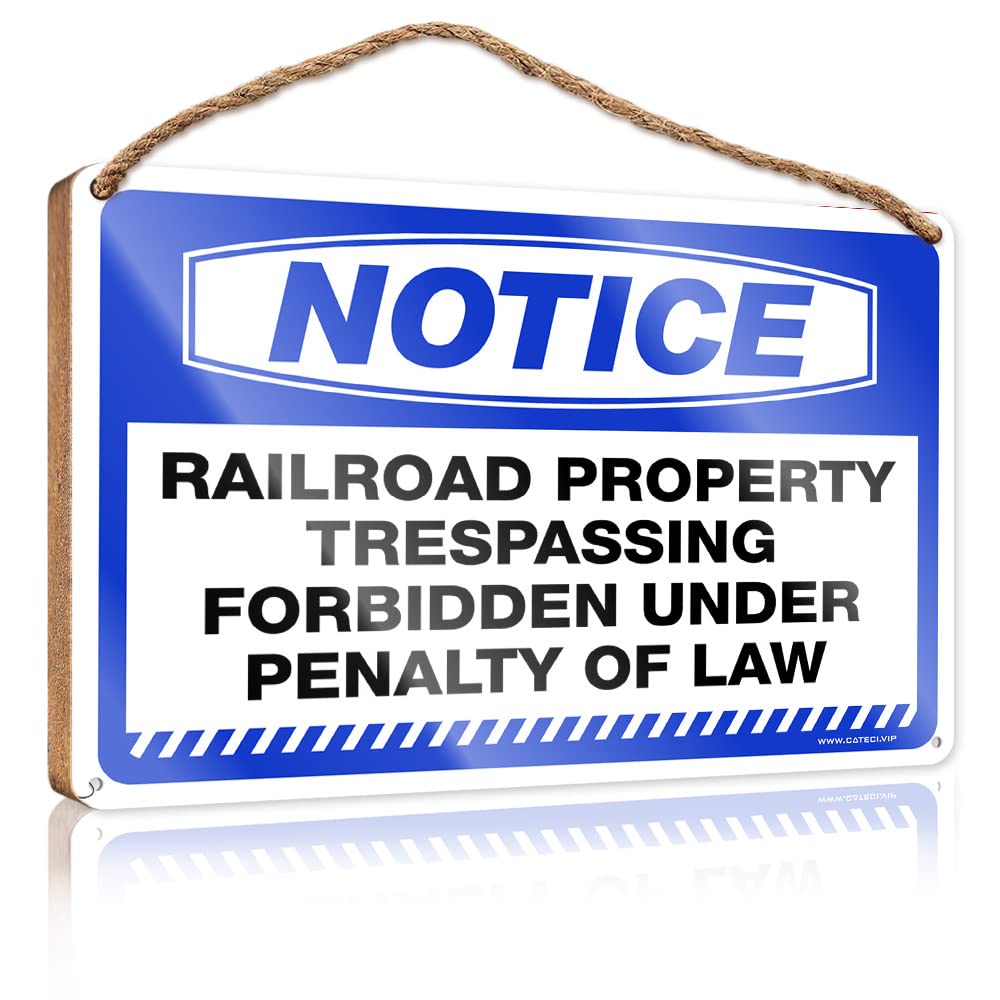 Door Decorations Hanging Outdoor Notice Railroad Property Trespassing Forbidden Wooden Sign Personalized Front Door Sign Front Door Sign Plaqu(20X30CM)