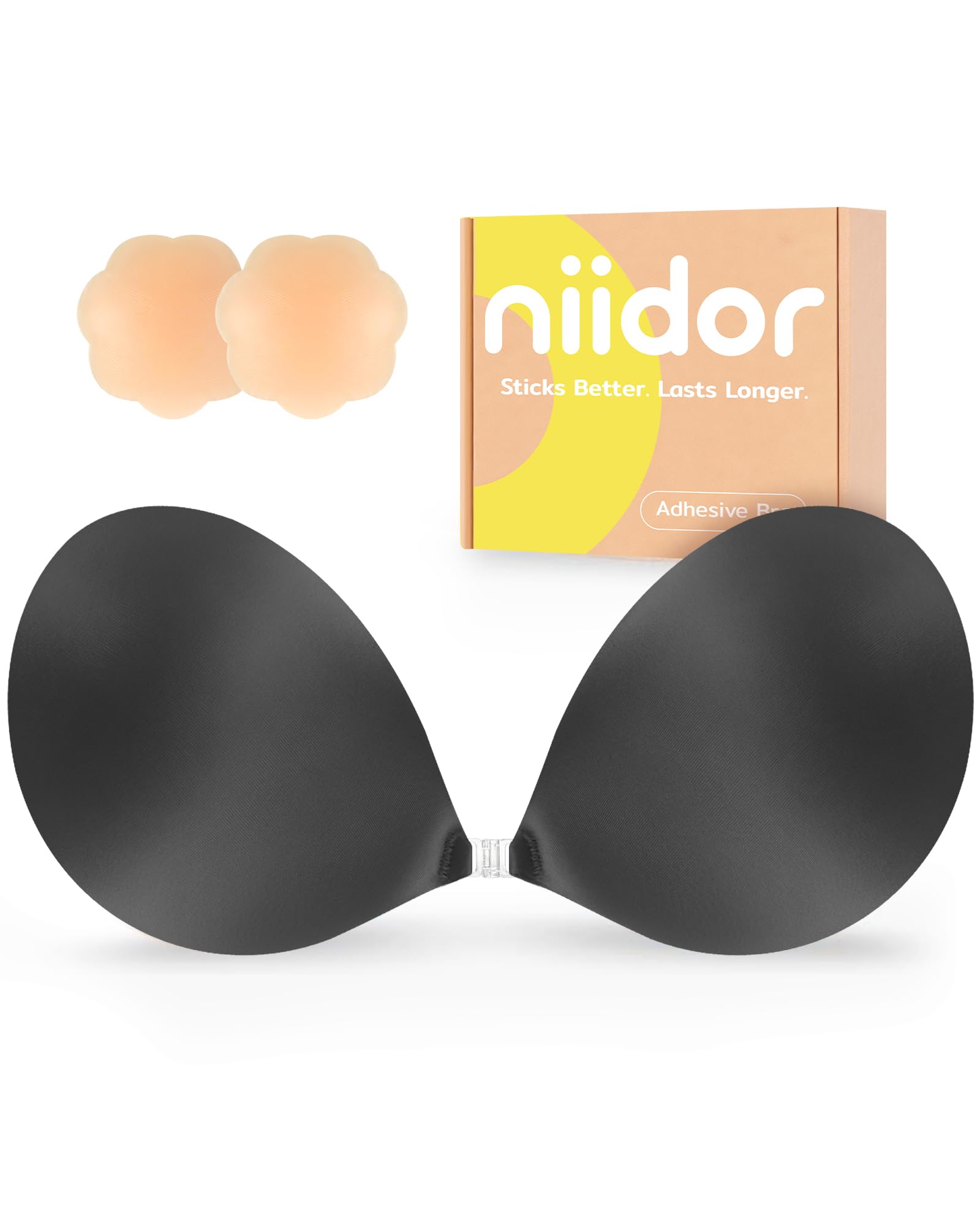 Niidor Adhesive Bra Strapless Ultra Sticky Invisible Push up Silicone Bra Multiple Colors Sizes Reusable for Backless Dress