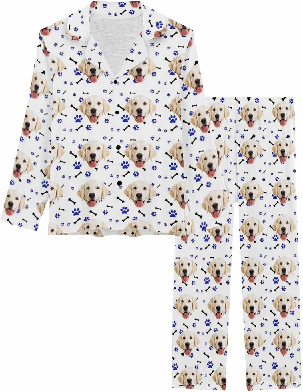 MyPupSocks Custom Pet Face Pajamas for Women Set, Personalized Photo Long Sleepwear XS-XXL
