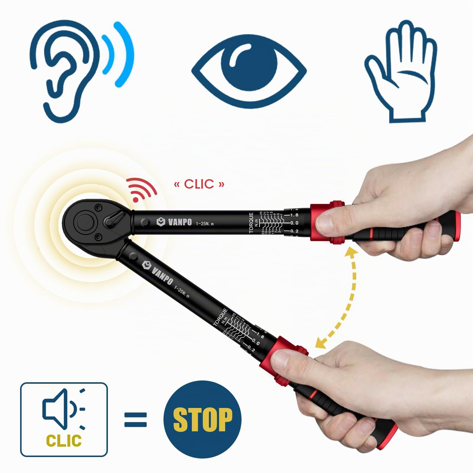 VANPO Clé Dynamométrique 1/4'', 1-25Nm pour Vélo, Précision ±3%, Kit D'entretien 49 Pièces avec Douilles Allen, Barre D'extension 75mm, Adaptateur 3/8'', Bits Adaptateur