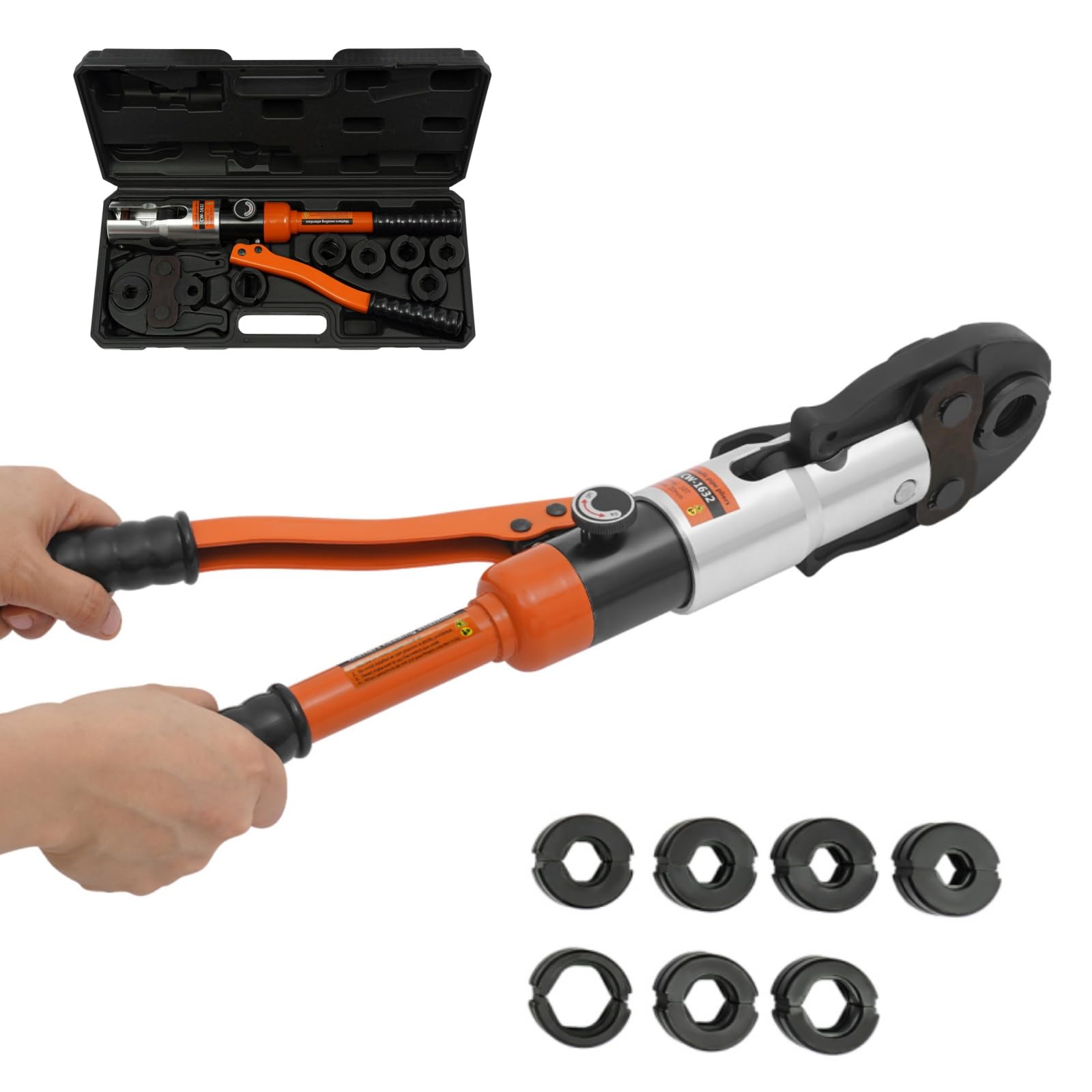 Pince à Sertir Hydraulique 10T avec 7pcs Contour en V (orange)