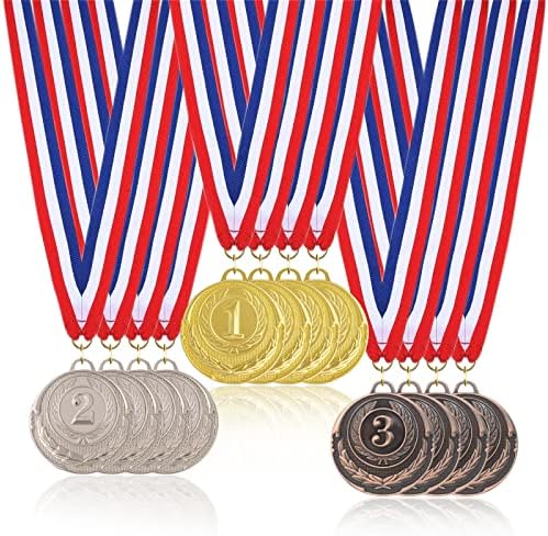 Medals for Awards-12 Pieces Gold Silver Bronze Award Medals Olympic Style Metal Medals with Ribbons Prize for Sports, Competitions,Beer Olympics,Party Favours,for Kids Adults, 2 Inches