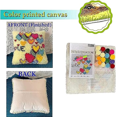 Image of ZFFLYH Love Latch Hook Pillow Kits for Adults Beginners Pre-Printed Cushion | Home Sofa Cushion Cover Preprinted Canvas Crochet Yarn Kits Needlework Crafts Festival Gift for Adults Beginner 17X17 Inch