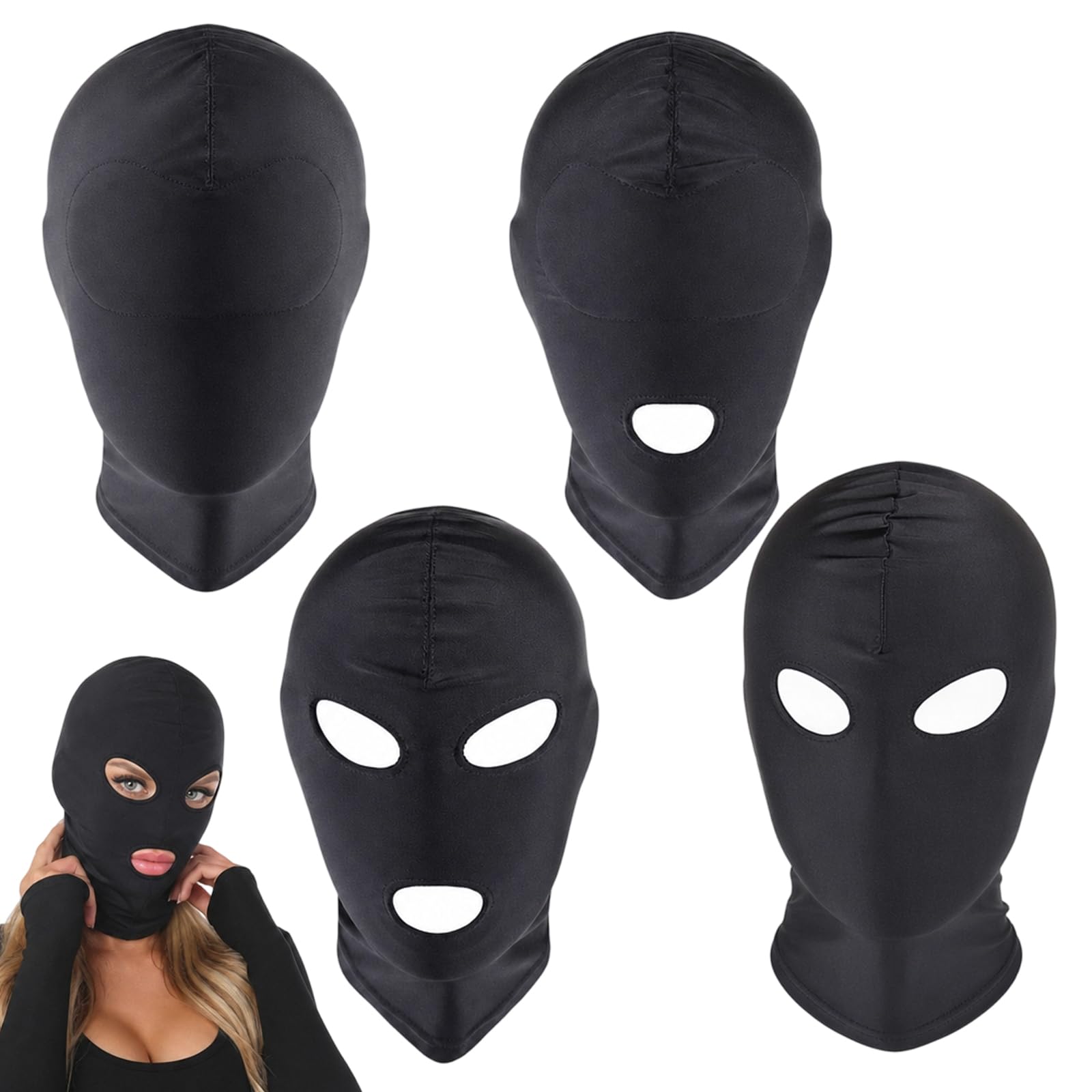 4-Pack Black Mask Set, Halloween Costume Black Balaclava, Breathable Elastic Fabric, Cosplay Accessories, Stage Performance Masks, Nightclub Party Gear, Adult Costume Collection