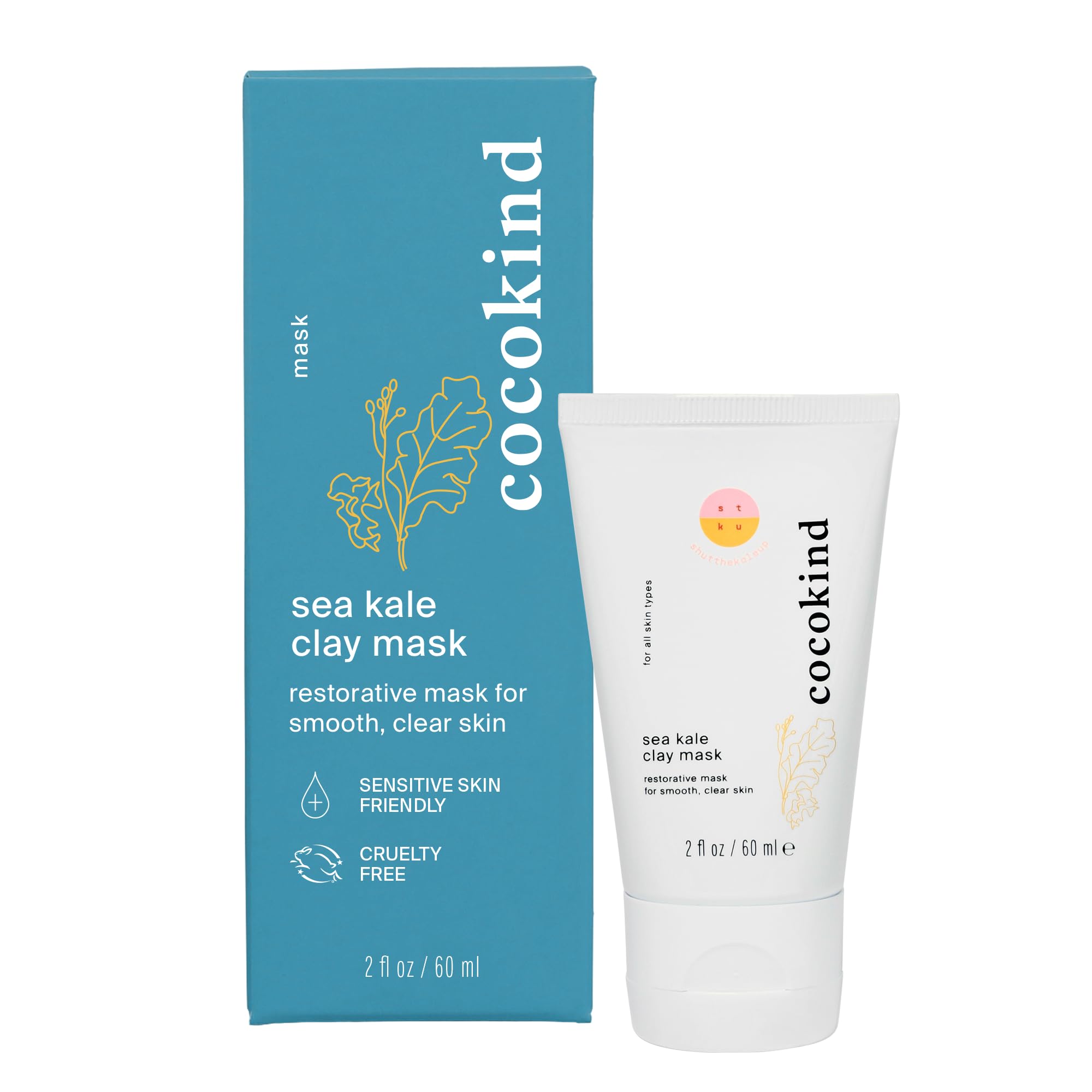 Sea Kale Clay Mask, Gentle Exfoliaion for Radiant, Smooth Skin, Made with Blue Kale Sea Extract & Glacial Oceanic Clay to Help Reduce Excess Sebum for Smooth Skin, 2 Fl Oz