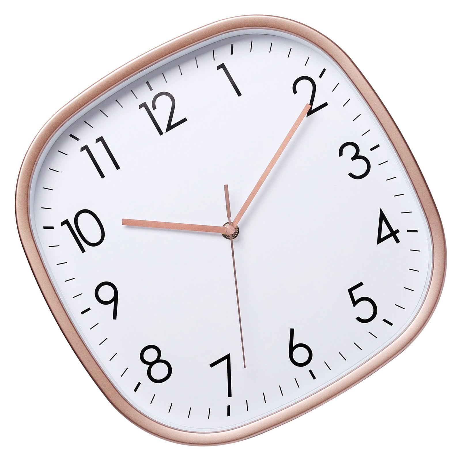 Kalttoy Rose Gold Noiseless Square Shape Wall Clock 12Inch Modern Battery Powered Clear Display Bedroom Decor Wall Clock Battery Powered