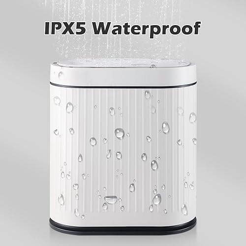 Miniatura 5 de ELPHECO Basurero de baño con tapa de 2 galones con sensor de movimiento, cubo de basura pequeño de 7.5 litros, decoración de baño, impermeable,