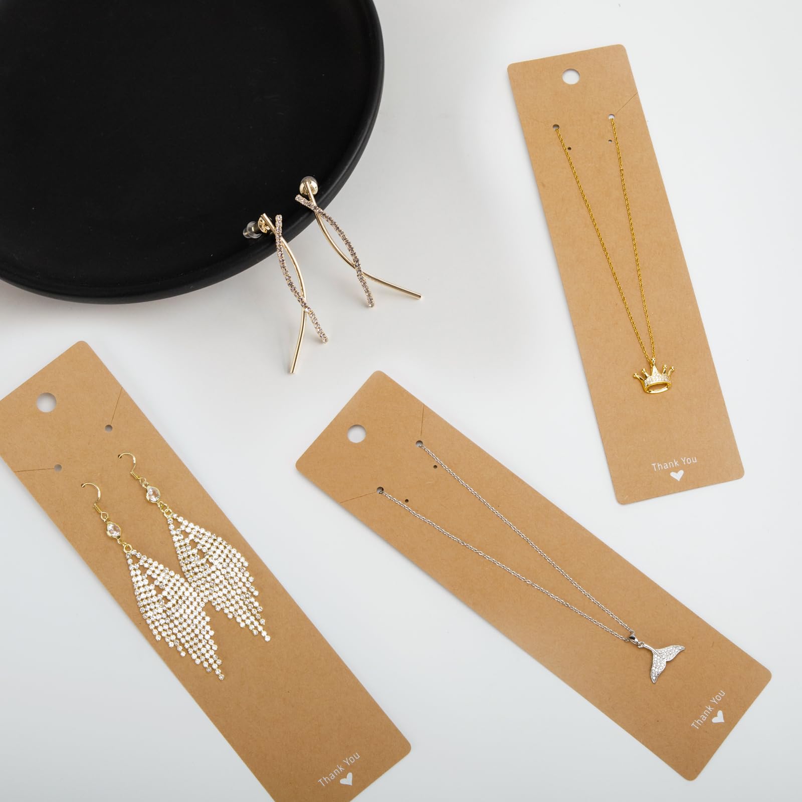 150 Kraft Paper Jewelry Display Cards - 3.5x2.4 Inch Blank Card Holders For Earrings & Necklaces