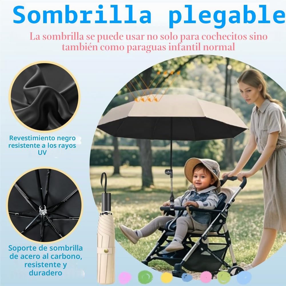 Sombrilla Carro Bebe Anti UV, Paraguas Cochecito, Protección Solar, Lluvia para Carrito Silla de Paseo, Sombrilla de Playa