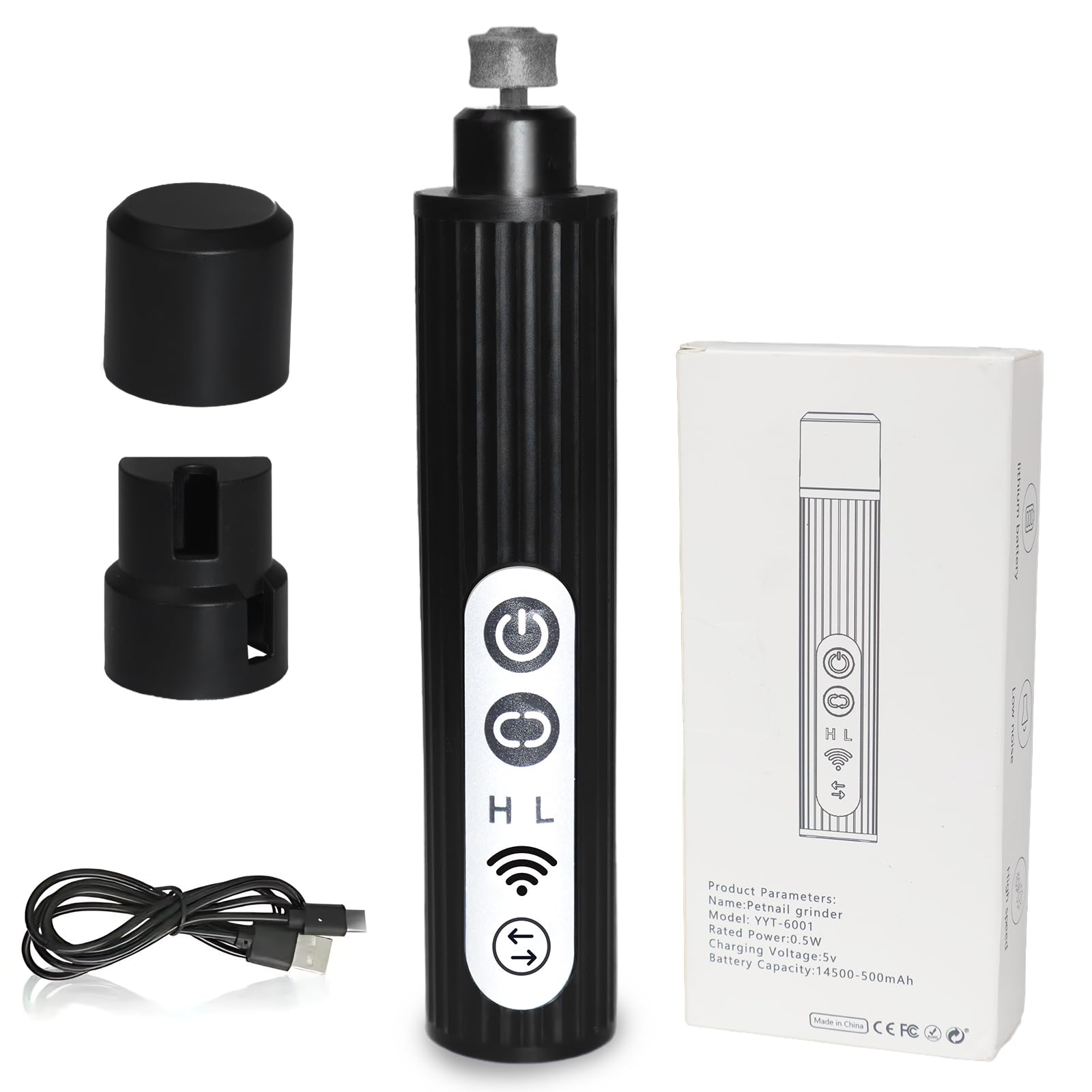 Dog Nail Grinder with 6 LED Lights, One-Touch Reverse, 2-Speed Professional, Super Quiet and Low Vibration Electric Pet Nail Trimmer for Painless Grooming Large, Medium, Small Dogs and Cats (Black)