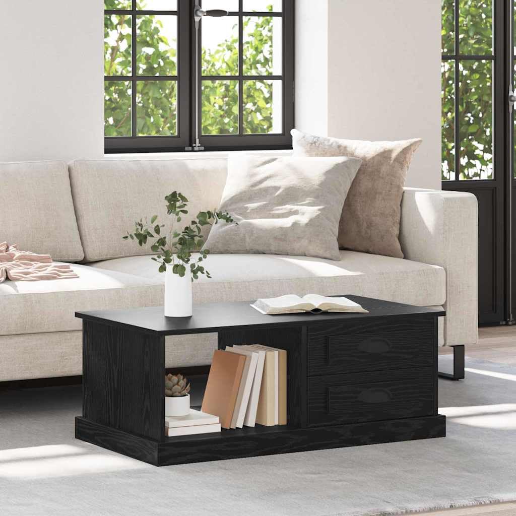 Couchtisch Schwarz Eichen-Optik aus Holzwerkstoff 90 x 50 x 35 cm mit Schublade Regalboden Stauraum für Wohnzimmer Sofa Lounge Beistelltisch Ablagefach