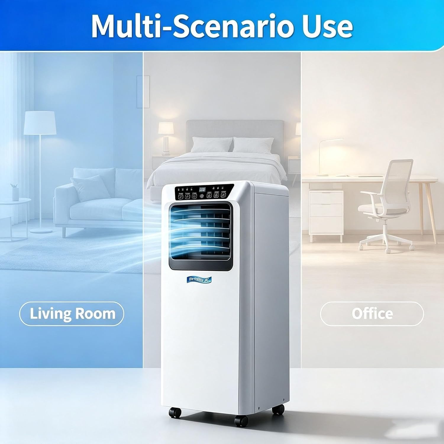 Condizionatore Portatile 14000 BTU Solo Raffreddamento unità Mobile Libera con Ruote, Slim Compatta Climatizzatore per Soggiorno e Ufficio, Bianco, 9000 BTU, 9000 BTU