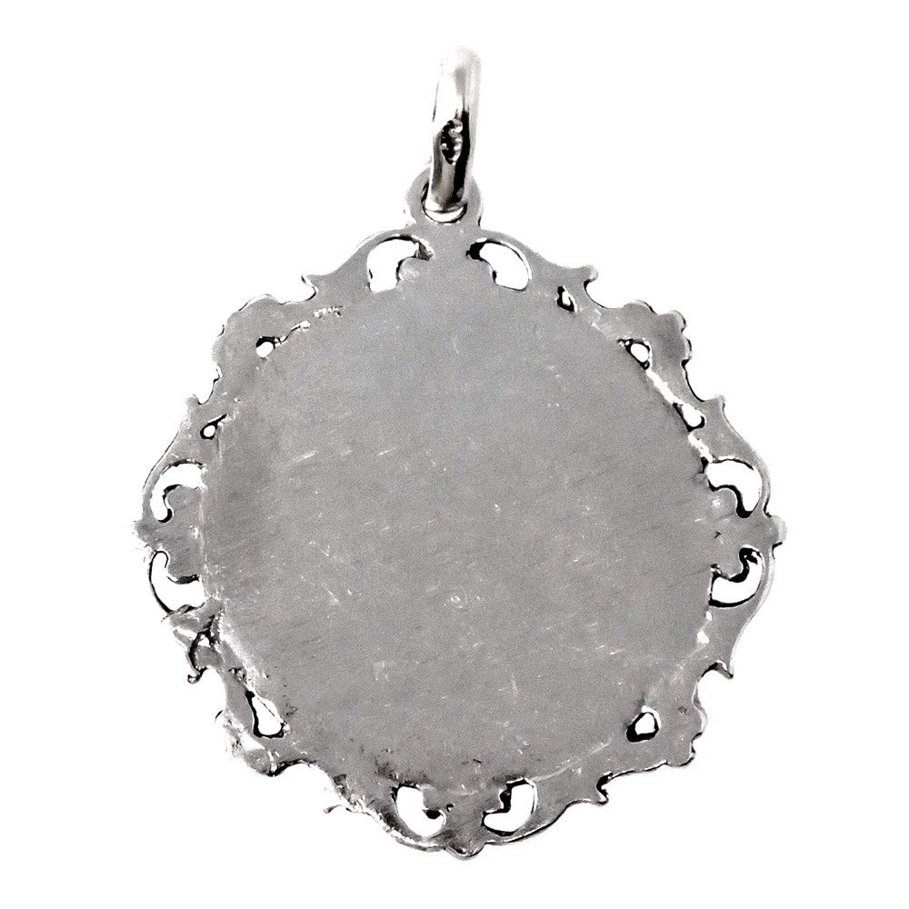 Medalla colgante plata Ley 925m maciza 30mm Virgen de los Dolores cerco detalles calado trasera lisa