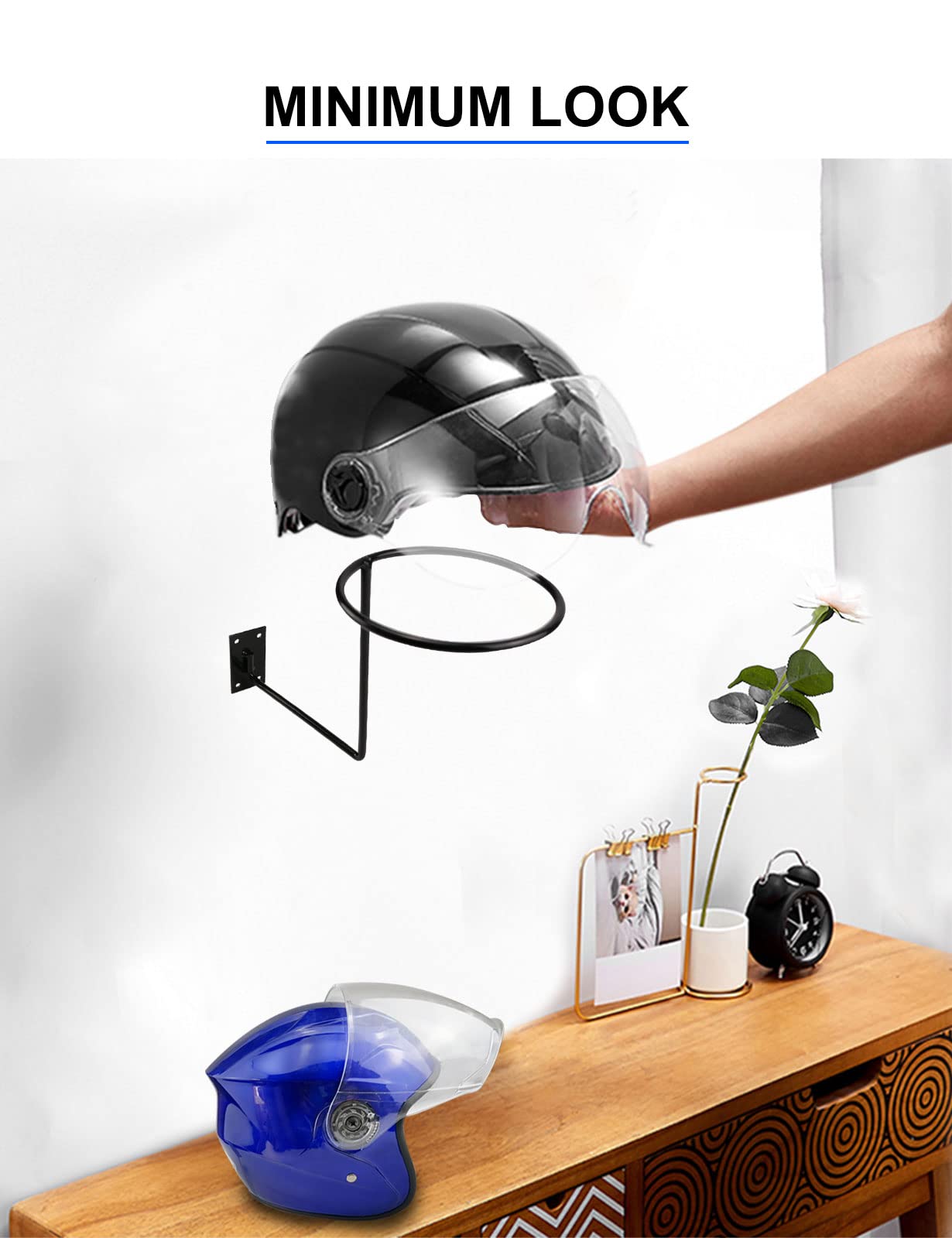 4 Porte-Casques Moto Murale En Acier Inox - Support Casque/Veste/Gants - Argenté - 3