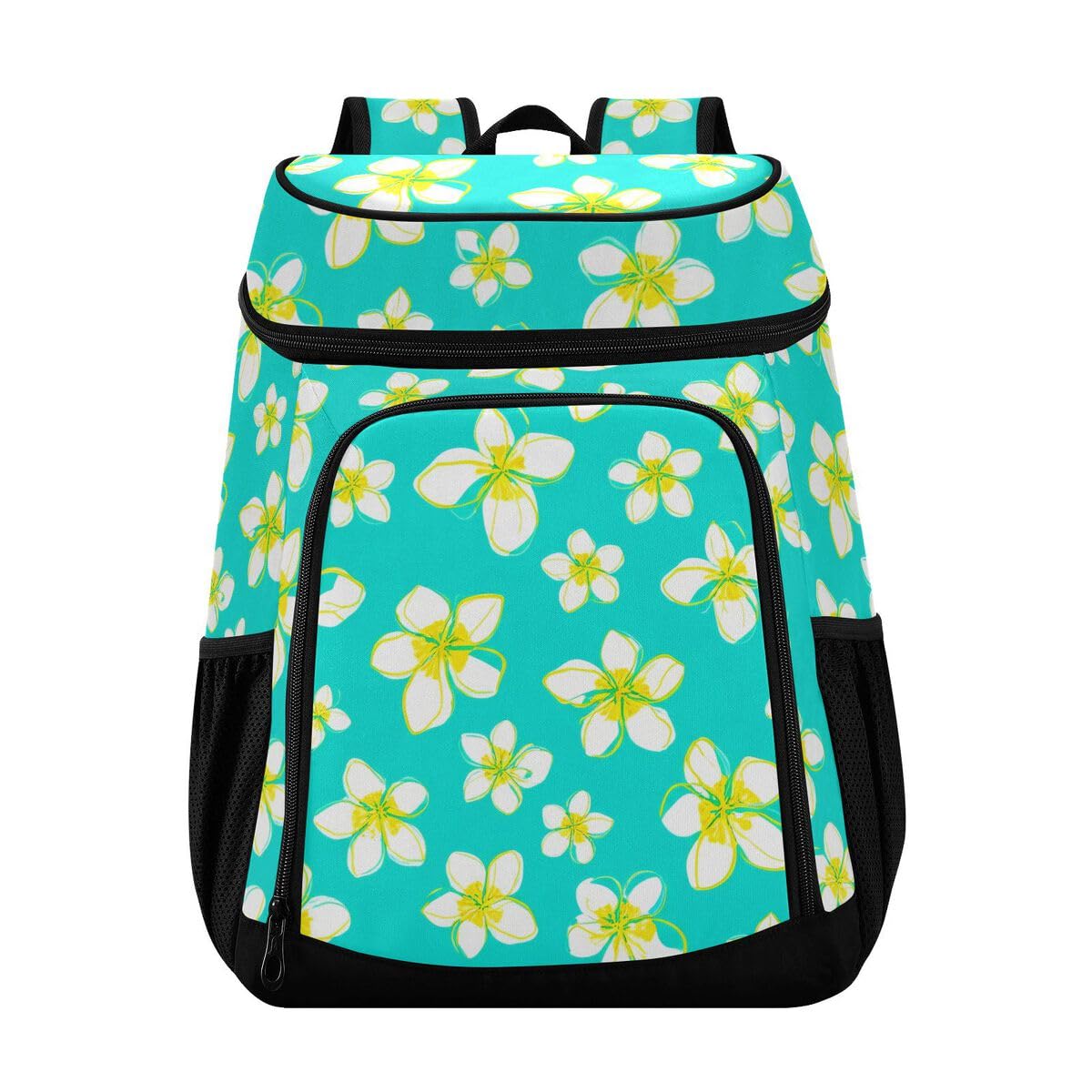 White Plumerias Floral Cooler Backpack Leakproof Insulated Lunch Cooler Bag 30 Cans Camping Backpacks for Road Trip Beach Picnic
