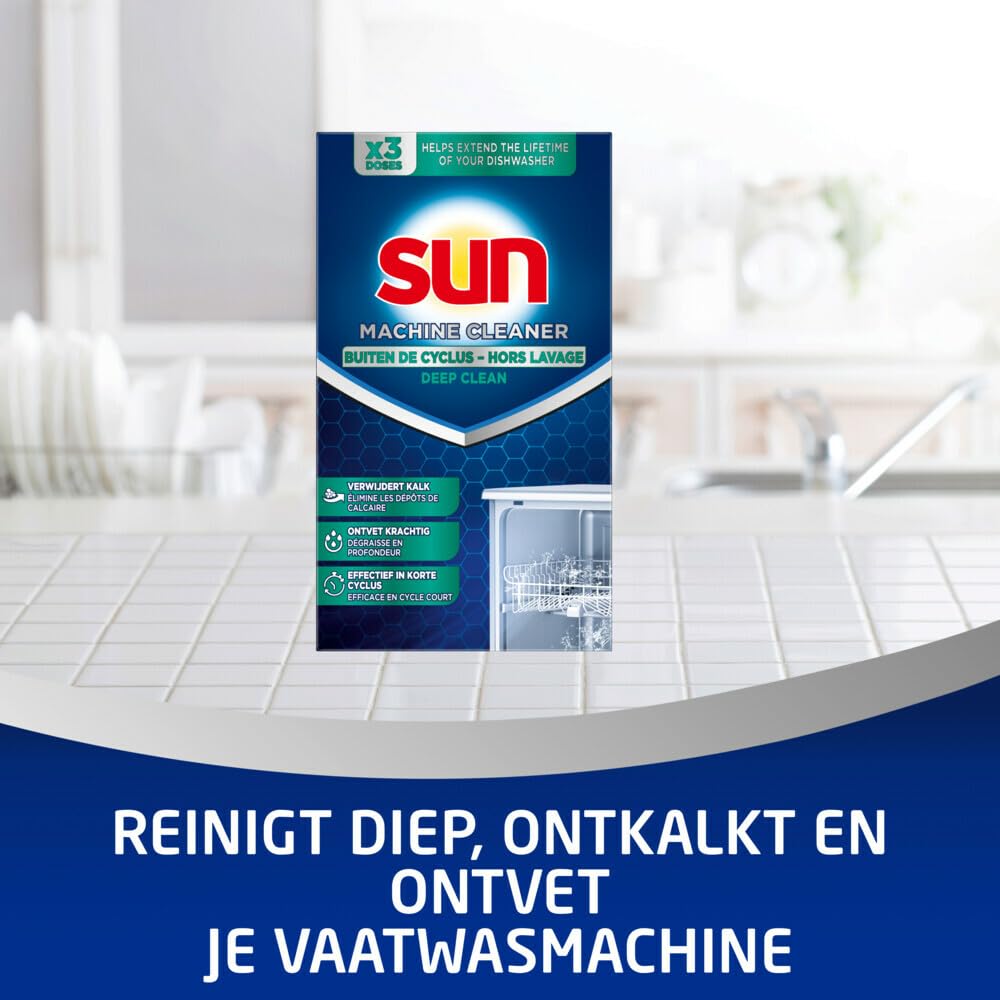 Sun Out-Wash środek do czyszczenia maszyn, odkamienia, odtłuszcza i zapewnia higienicznie czystą zmywarkę - 12 x 3 dawki - opakowanie ekonomiczne