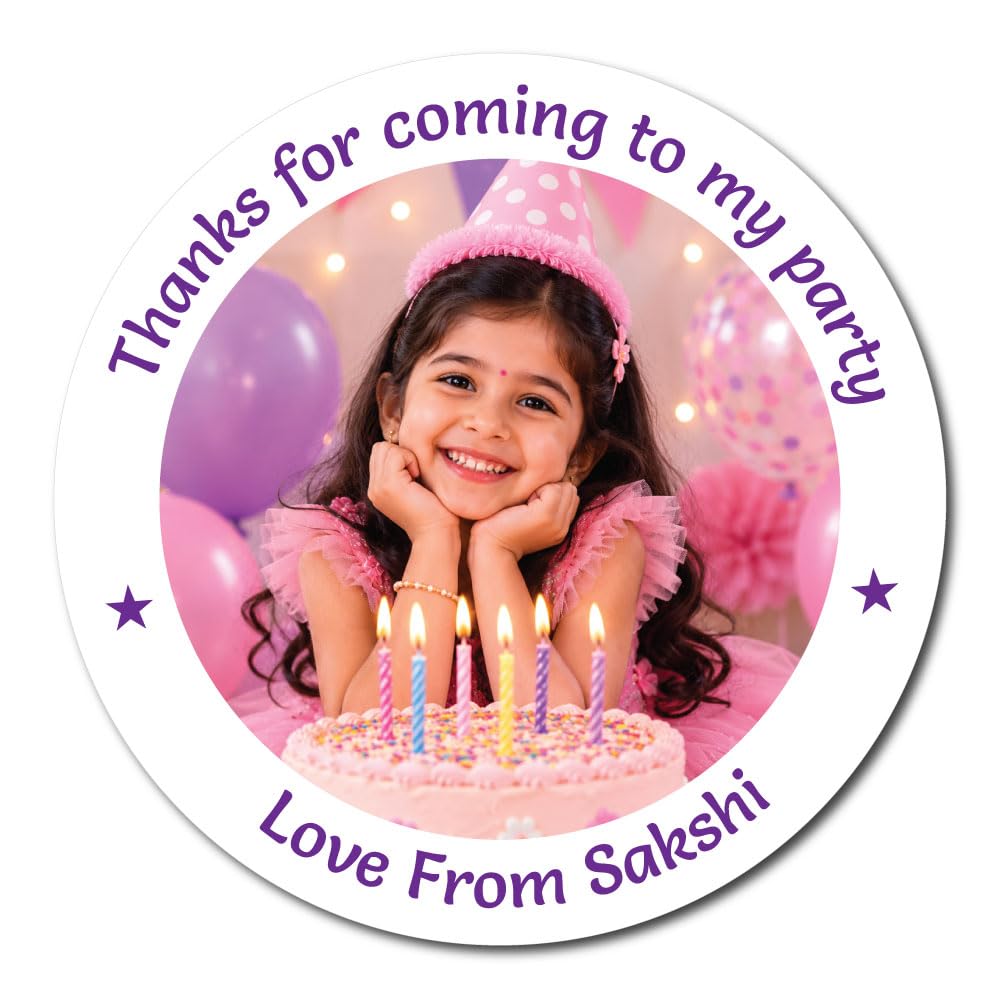 NPJ Personalized Thank You for Coming to My Party Stickers (1.5 Inch) | Custom Photo & Name | Birthday Return Gift Stickers | Party Favour Labels | Self Adhesive Gift Box & Envelope Seal-image-7