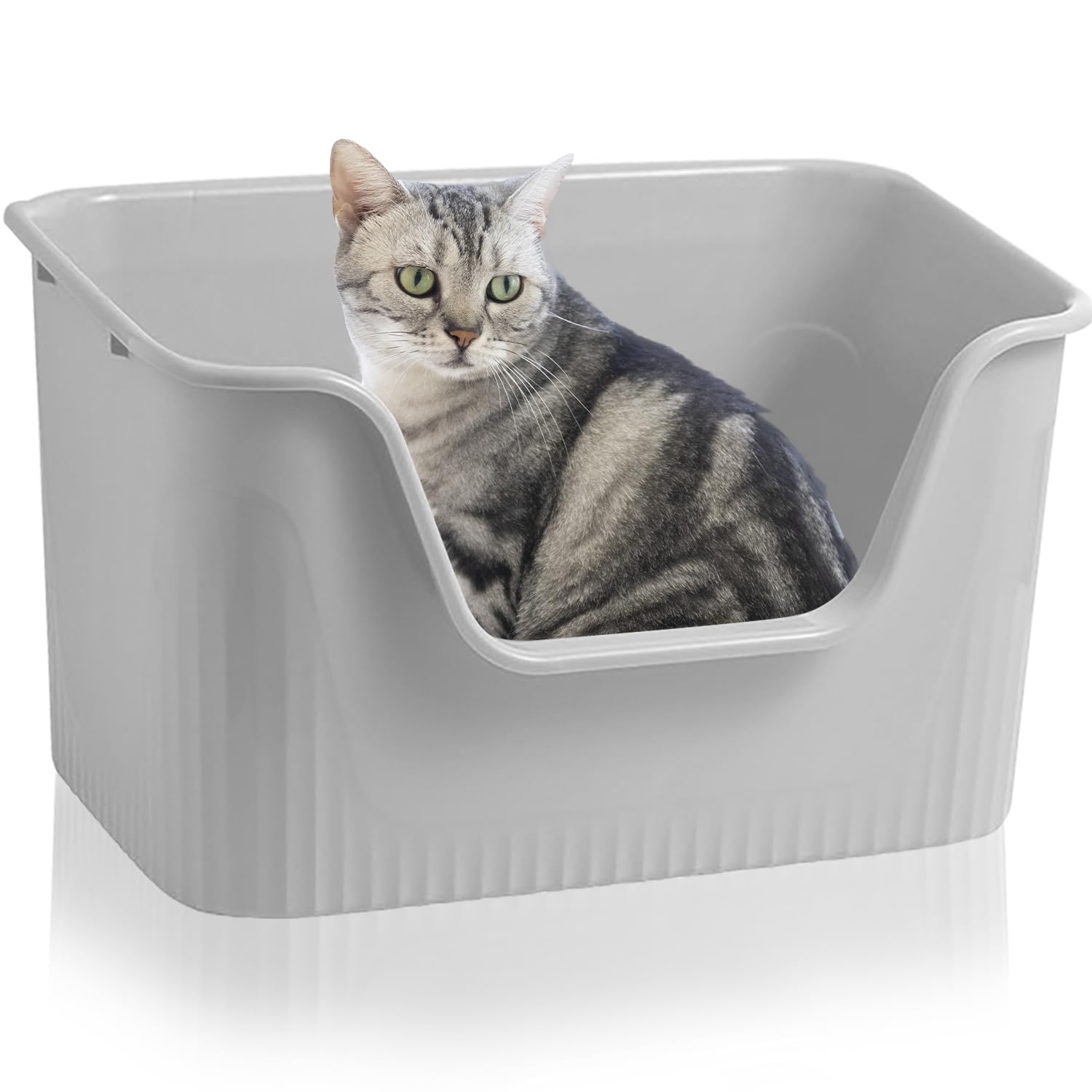 Litter Box for Cats, High Edge, 43 x 38 x 22 cm, Litter Box for Cats, XXL, Without Lid, Large Litter Box for Cats, Rabbits, Kittens (Grey, Small)