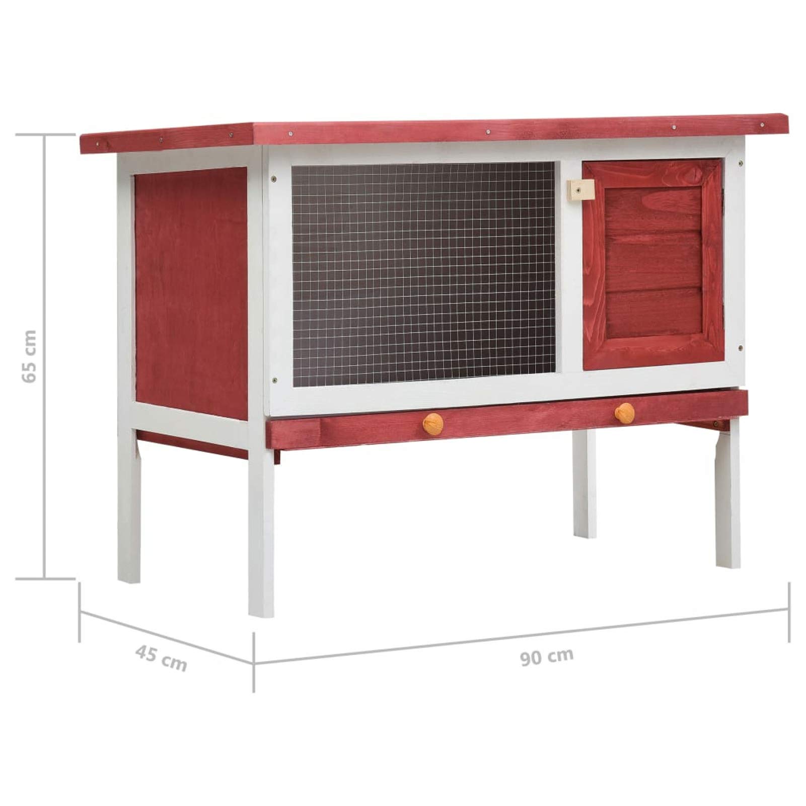 Homgoday Conejera para exteriores de 1 capa de madera roja, conejera y corral para conejos, conejera de indias, conejera de madera al aire libre, jaula para animales pequeños, jaula para mascotas,