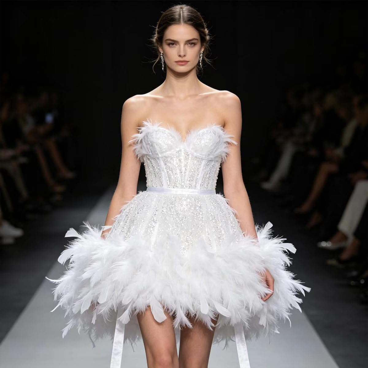 Frangia di Piume di Tacchino 2 Metri, Bordura Soffice 10-15 cm, per Cucito, Artigianato, Costumi Carnevale, Decorazioni Matrimoniali, Abbigliamento e Fai da Te (Bianco)
