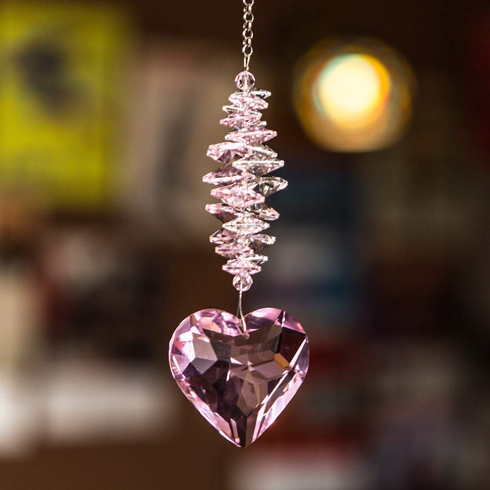 WEISIPU Sun Catcher Decor Window - Heart Crystal Ball Prism Pendant Mom Sun Catcher Hang for Window, Home Decor, (Pink)