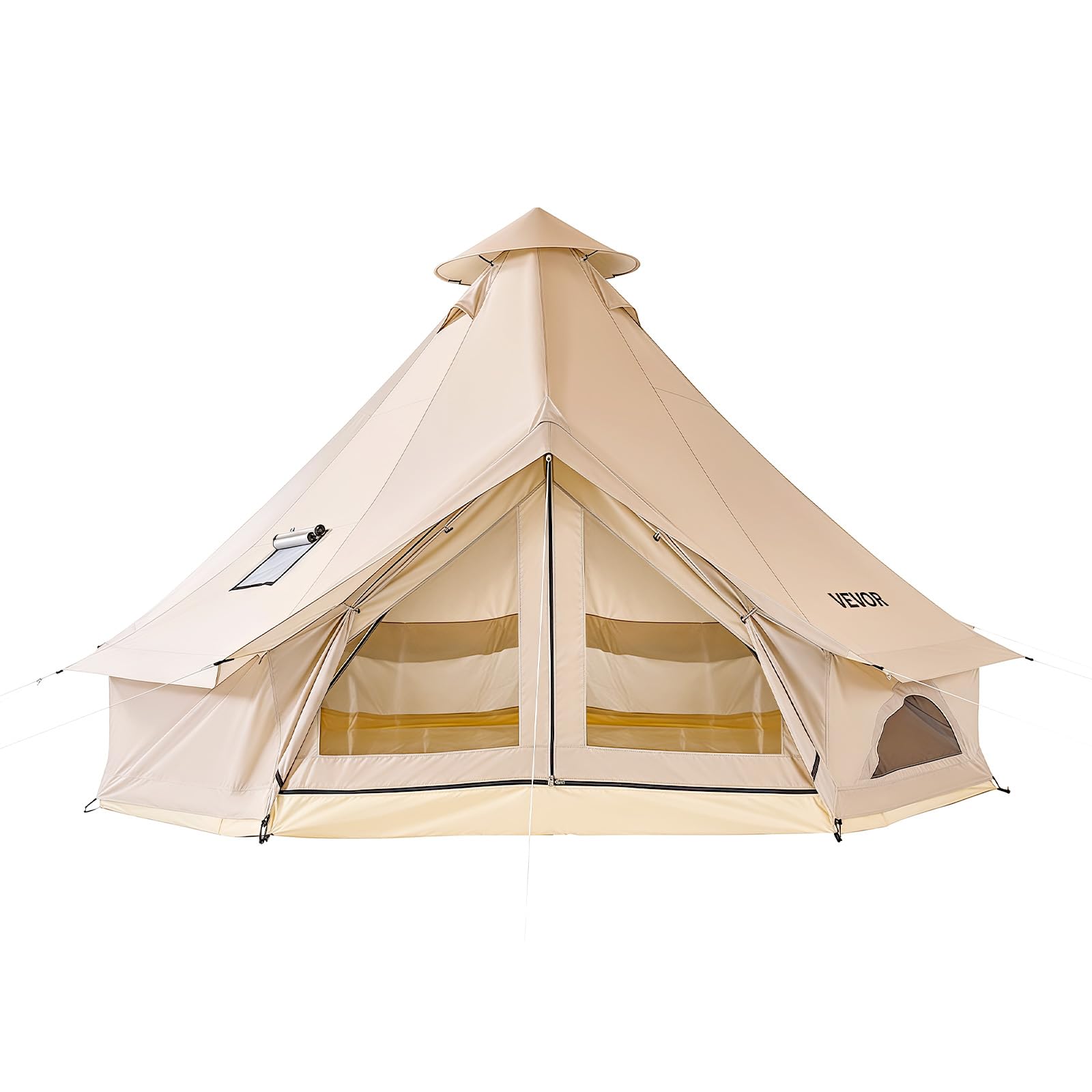 VEVOR Oxford Glockenzelt, 5 m Jurte, 4 Jahreszeiten, mit Ofenrohrdurchführung, bis zu 7 Personen, mit Abnehmbarem Boden (Reißverschluss), Ideal für Familien-Camping & Outdoor-Aktivitäten, Beige