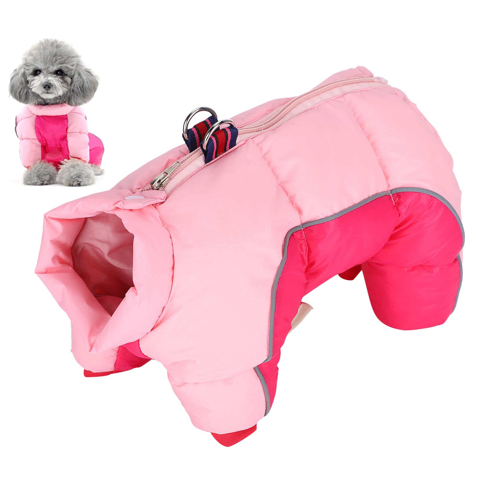 Manteau d'hiver pour chien coupe-vent rose, veste chaude zippée dos taille 10