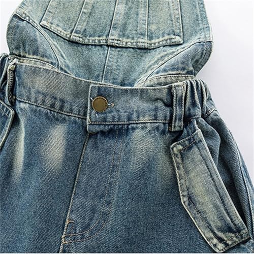 Girls Suspender Wide Leg Jeans Solid Color Work Denim Pants with Multiple-Pockets Baggy Causal Cargo Overalls3