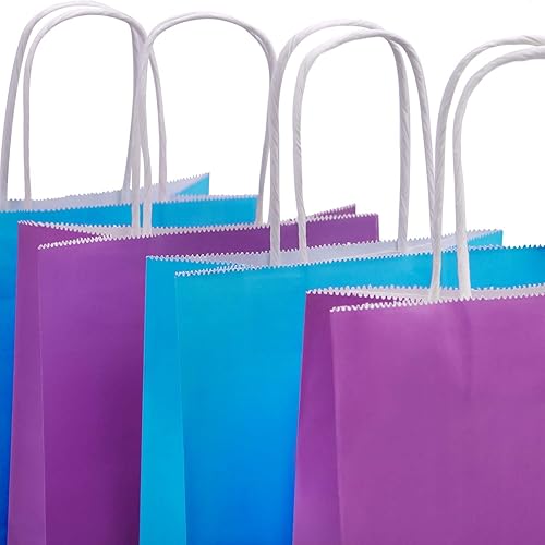 Miniatura 5 de Cooraby 20 bolsas de papel kraft para fiestas, bolsas de papel artesanal con asa para cumpleaños, baby shower, boda (azul claro, morado claro)