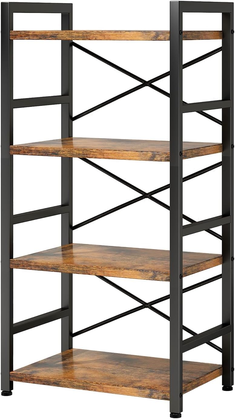 Small Bookshelf for Small Spaces, 3-Tier Industrial Bookcase with Metal Frame and Wood Shelves, Narrow Storage Shelf for Living Room, Bedroom, Apartment (4)