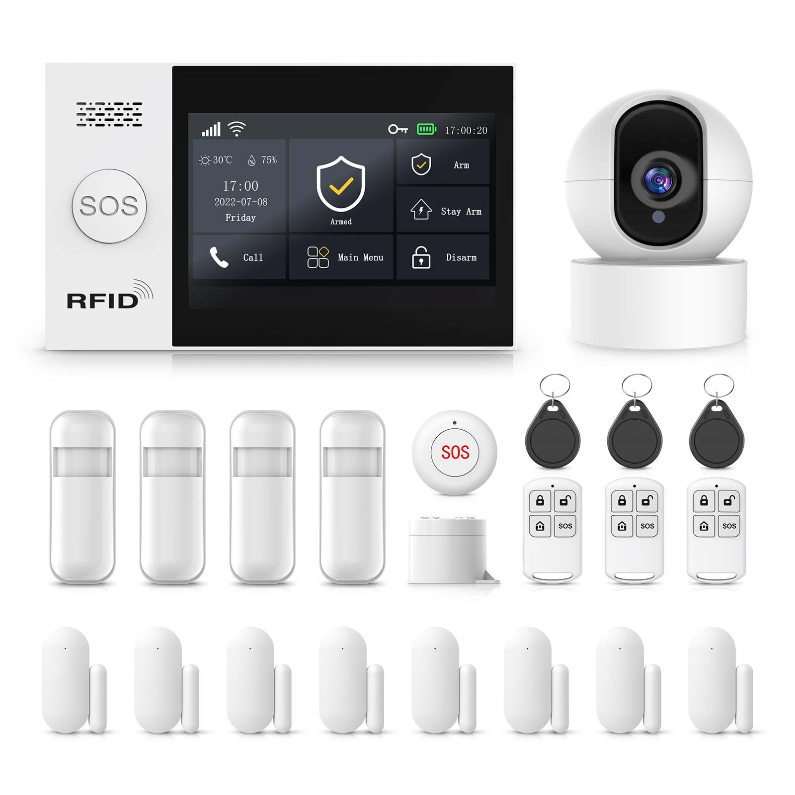 PGST Drahtloses Heim-Alarmsystem,GSM 4G/WiFi Alarmanlage Haus mit Tür- und Fenstersensoren,3MP HD Sicherheitskamera,Tuya App-Benachrichtigungen,Kompatibel mit Alexa/Google