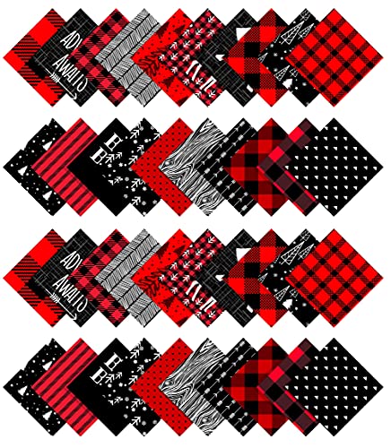 Soimoi Check Print Precut 5-inch Cotton Fabric Quilting Squares Charm Pack DIY Patchwork Sewing Craft- Red