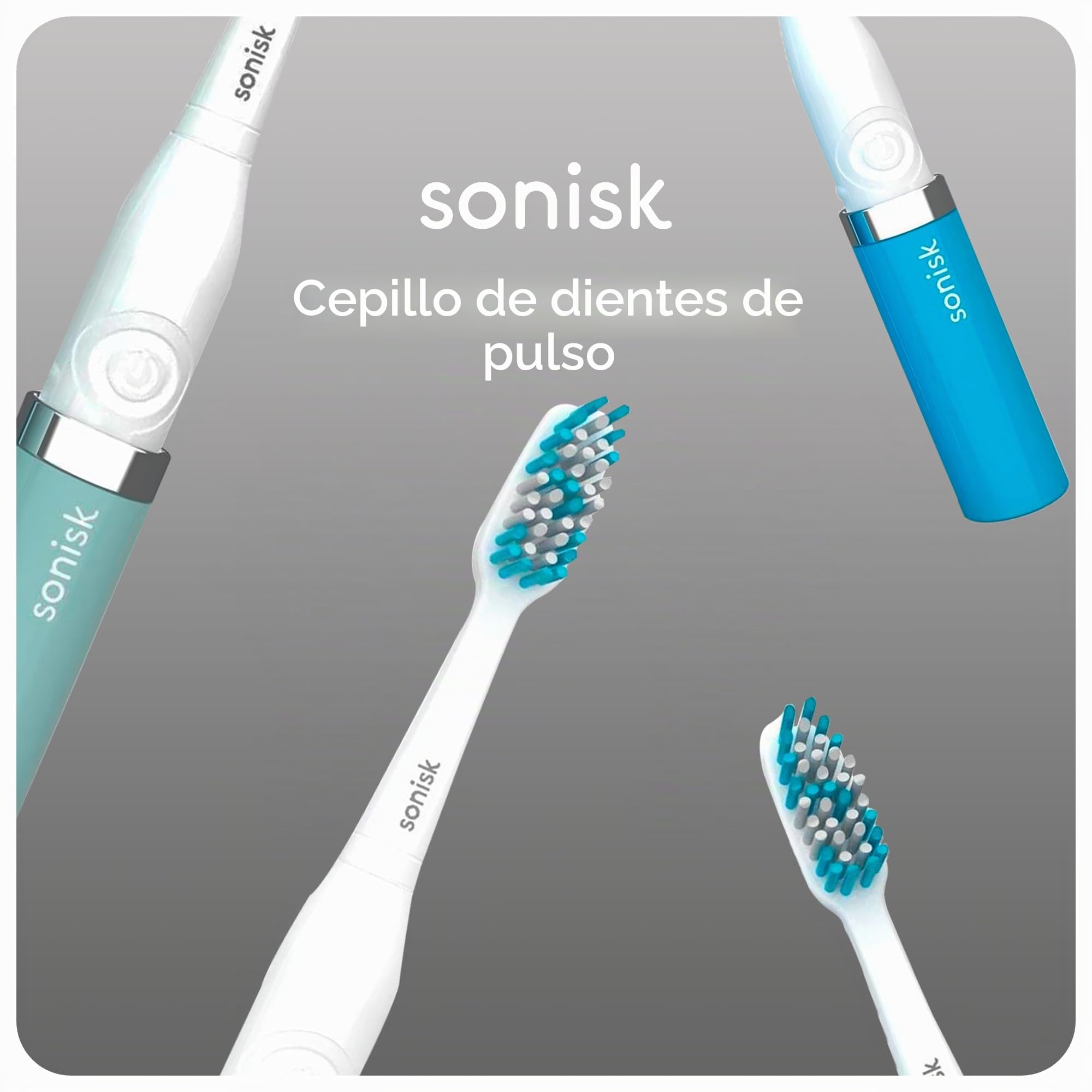 Sonisk Pulse | Cepillo de dientes eléctrico con pilas | Tecnología Sonic | 1 batería, 2 cabezales de cepillo, 31 000 movimientos por minuto, antimicrobiano, tamaño portátil, gold