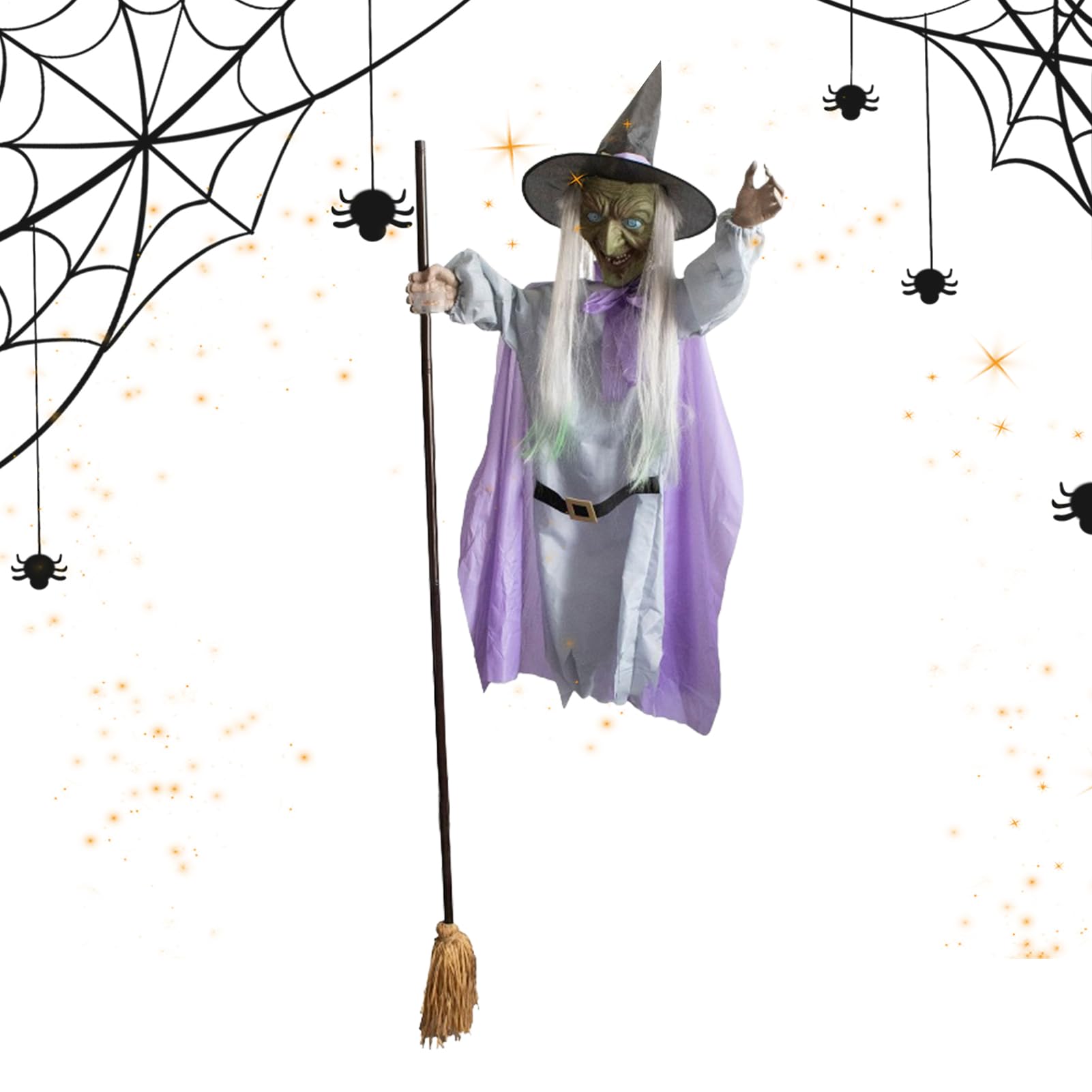 Sorcière volante pour Halloween et décoration extérieure avec lumières