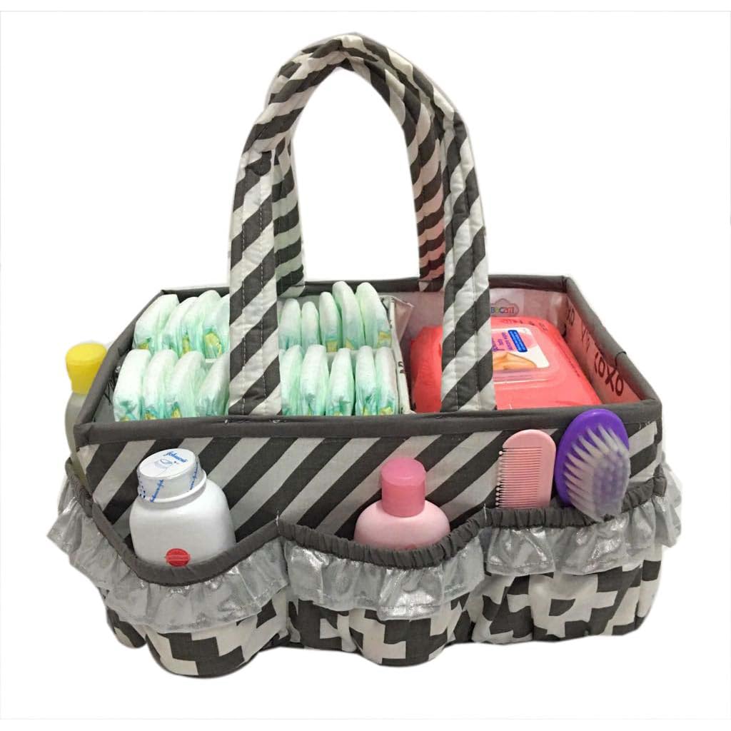 Bacati Love Unisex Nursery Fabric Storage Caddy with Handles, Silver/Grey